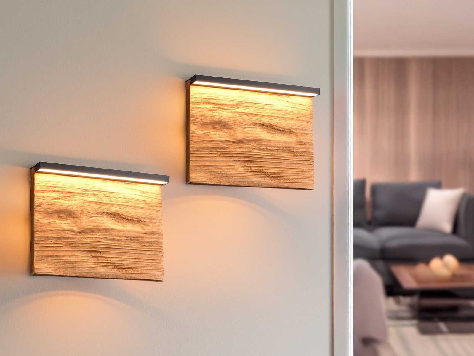 TRIO Leuchten LED Wandleuchte, Dimmfunktion, LED fest integriert, warmweiß, 2er Set indirekte Wandbeleuchtung innen flach-e Holzlampe-n, B: 20cm