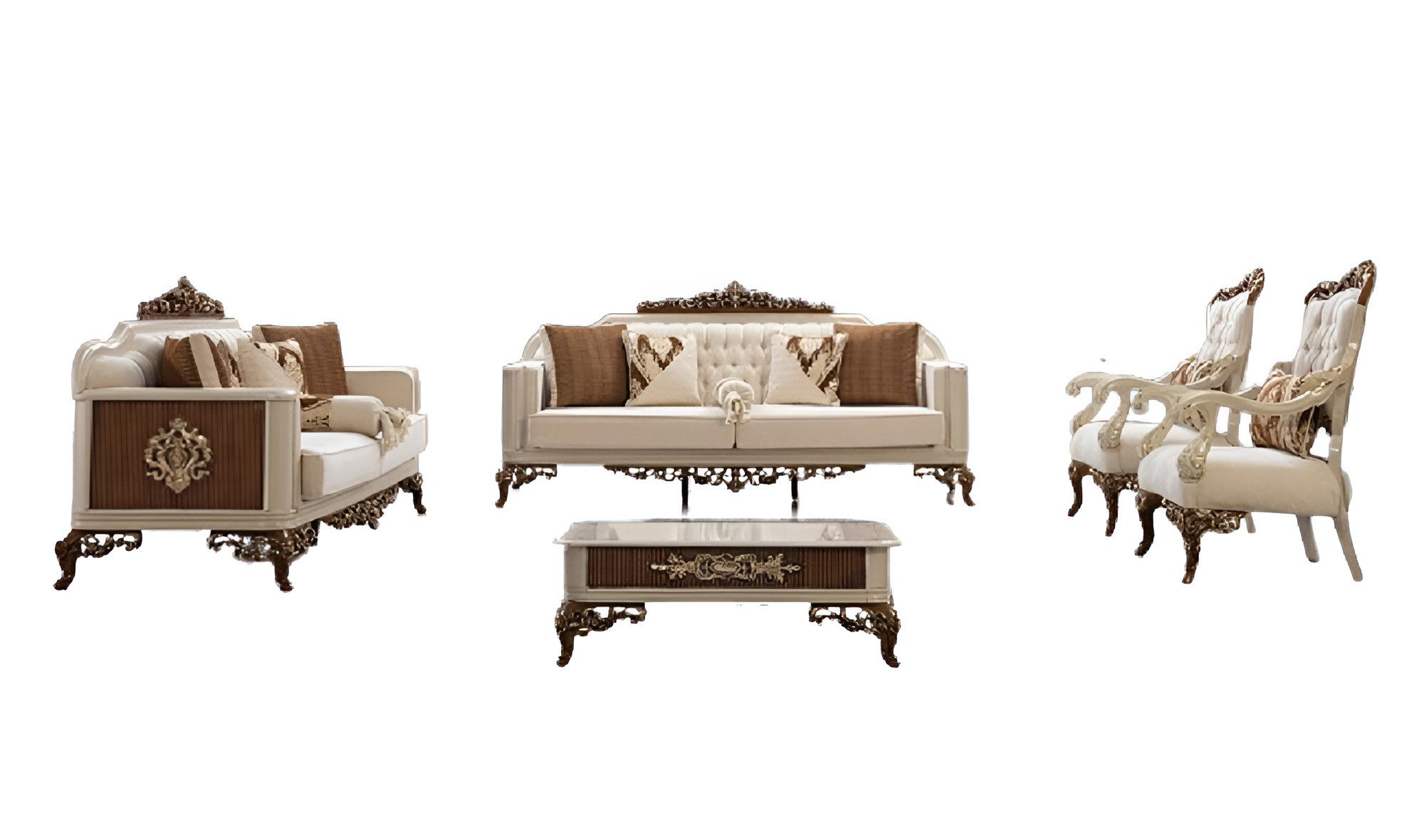 Xlmoebel Polstergarnitur Elegante Sofakombination im Barockstil mit Couchtisch aus Holz, (5-tlg., 2x Sofa 3 Sitzer/2x Sessel/Couchtisch), Hergestellt in Europa