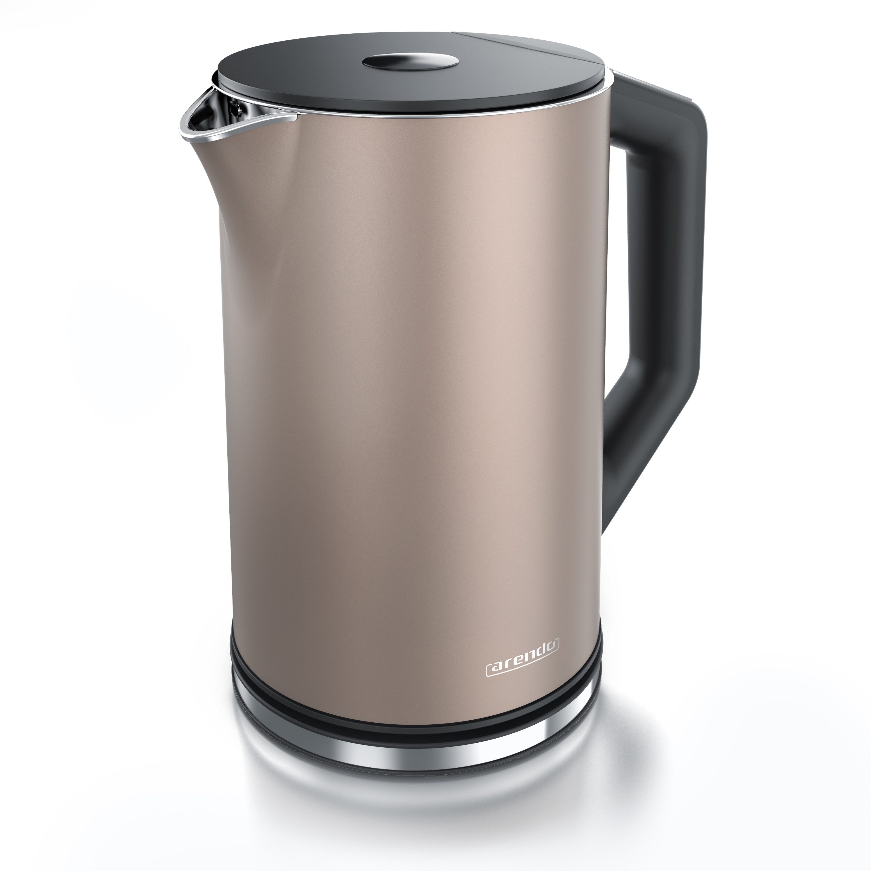 Arendo Wasserkocher aus Edelstahl, Temperatureinstellung 40°–100°C mit Anzeige, Doppelwand, 1,5 l, 2200 W, Teekocher mit Temperaturanzeige, in 5 °C-Schritten einstellbar