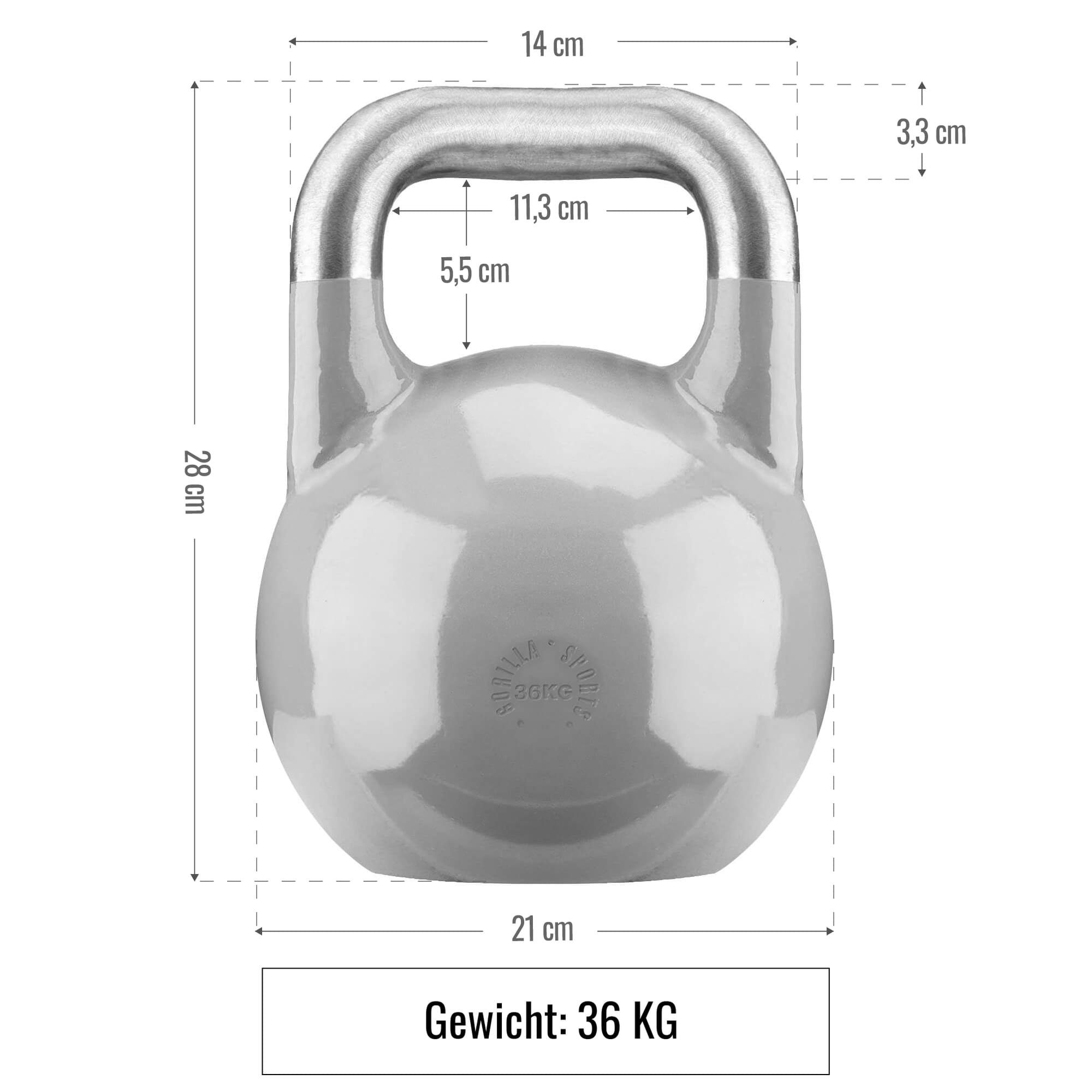 GORILLA SPORTS Kettlebell Gewicht Massivstahlguss, 8 Grau Bodenschonende, aus 36 Kugelhantel bis kg, kg 36