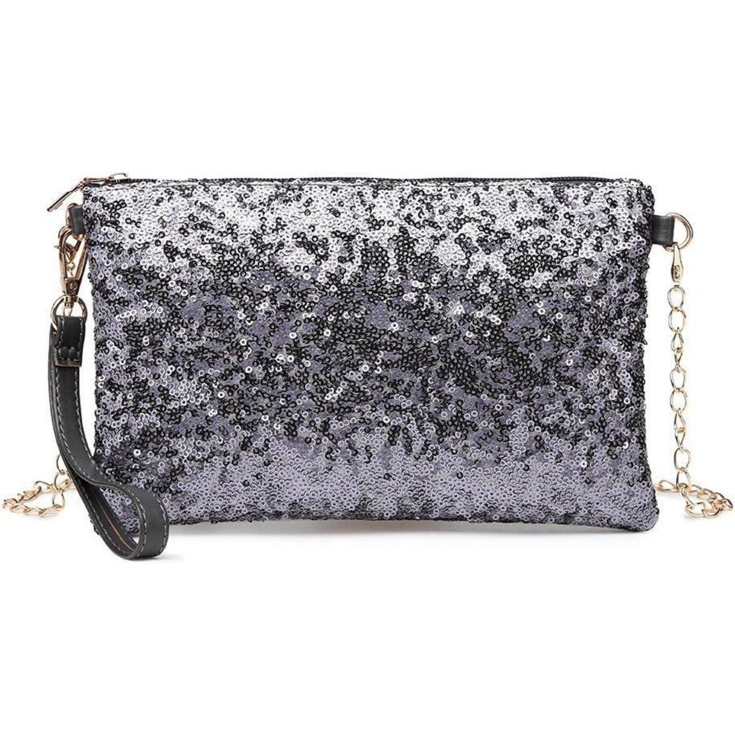 LuxusKollektion Clutch Damen Mini Pailletten Umhängetasche Schultertasche Clutch Blau