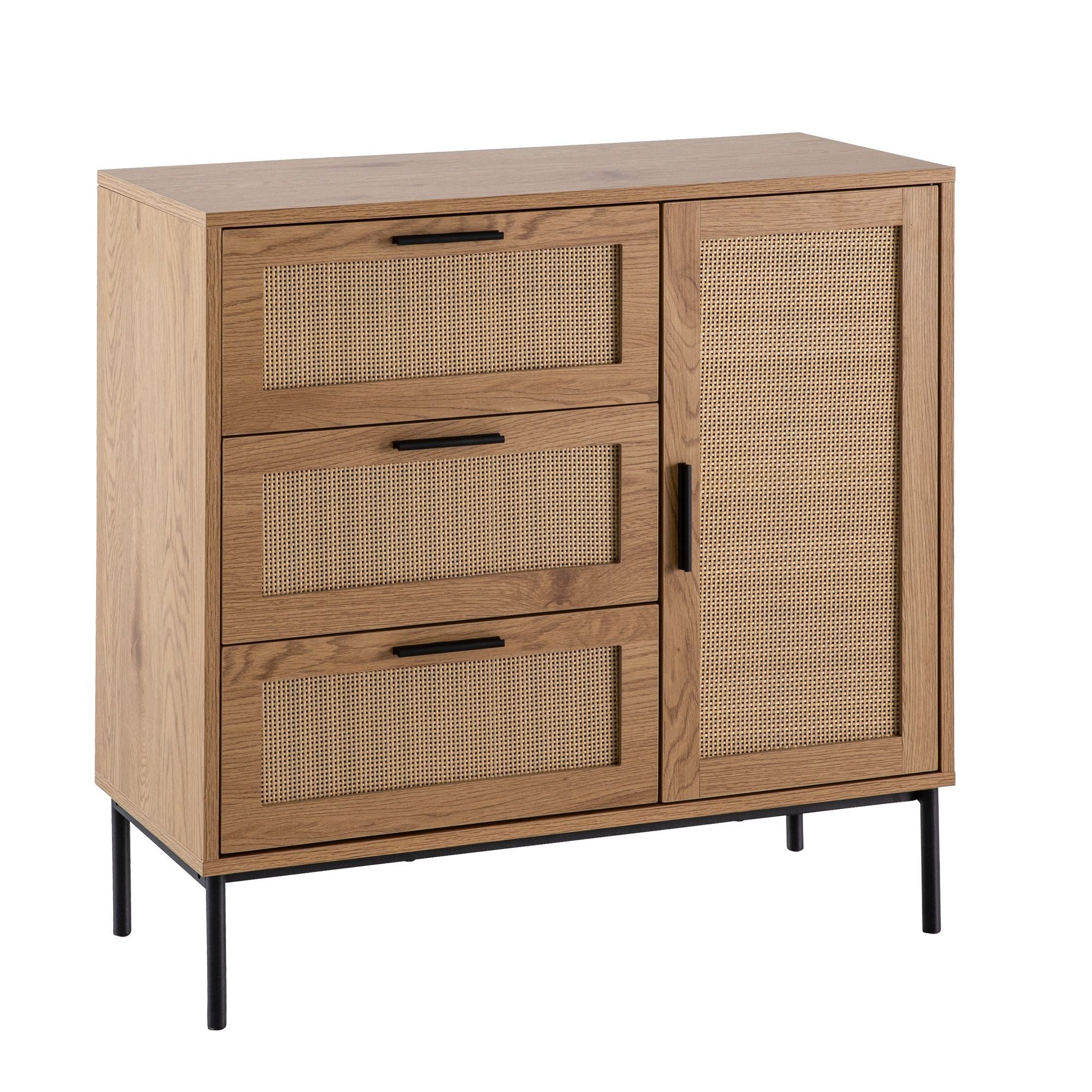 furnicato Sideboard Kommode mit Geflecht 80x82x36 cm Braun (1 St), Sideboard mit Geflechtfronten, Ablagefläche und Stauraum für Küche
