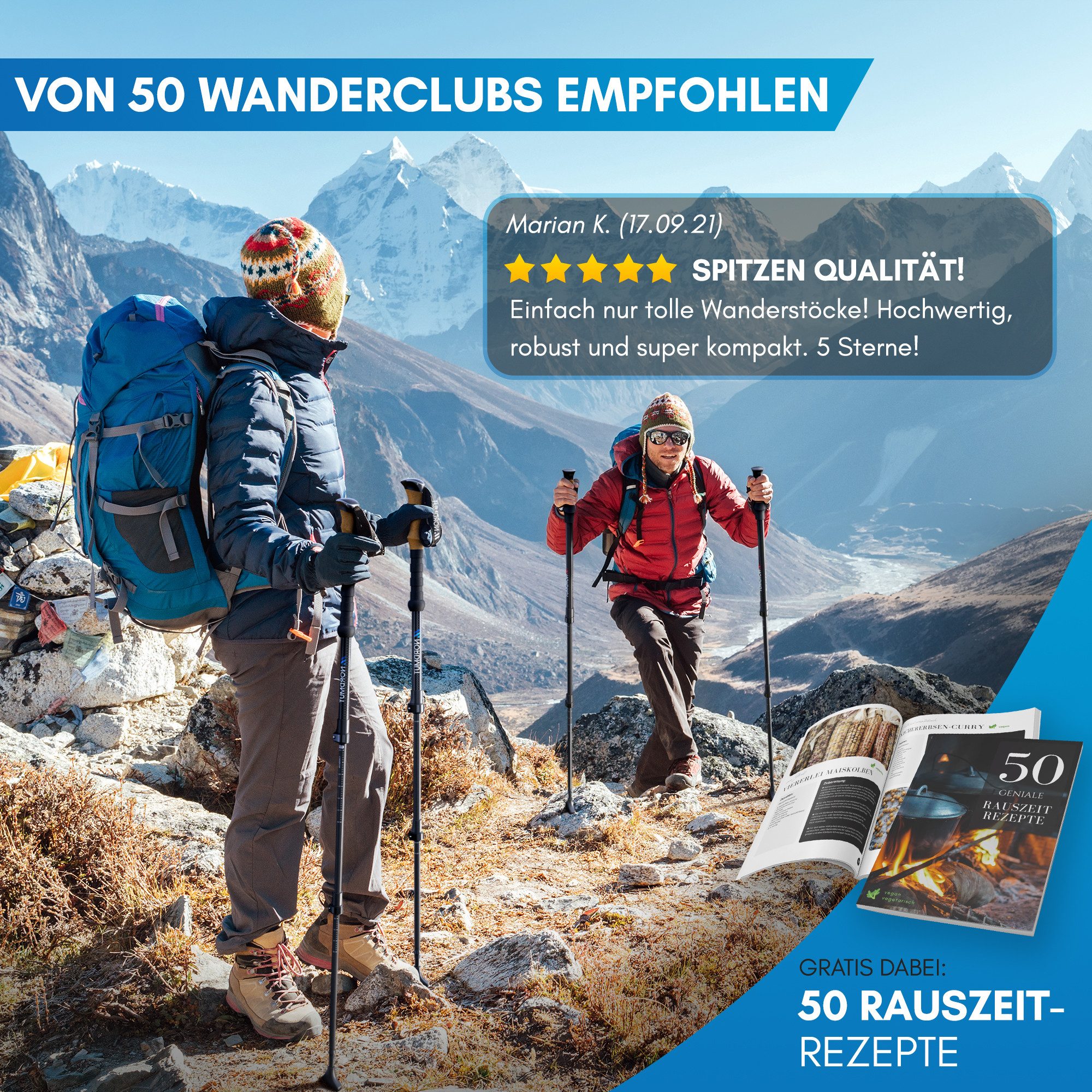 Nordmut Wanderstöcke NORDMUT® Wanderstöcke Teleskop – Nordic Walking Stöcke, ultraleicht, höhenverstellbar, ergonomisch