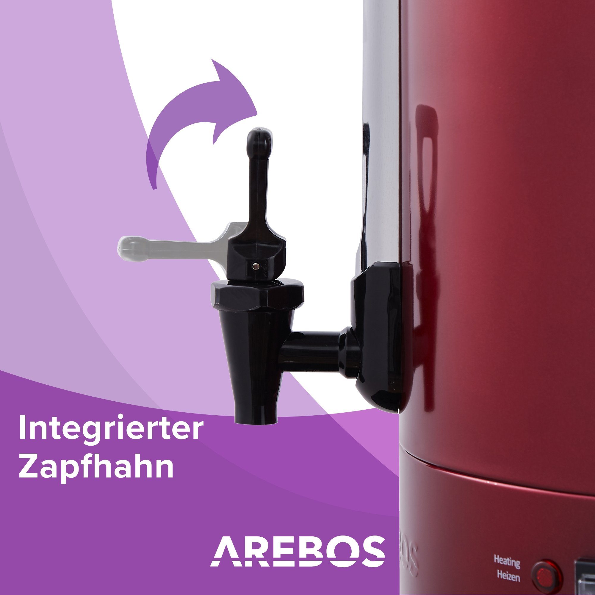 Temperatureinstellung Arebos und 20 Farben, rot 3 Überhitzungsschutz, Glühweinautomat 1650,00 30-110°C, W Einkoch- L,
