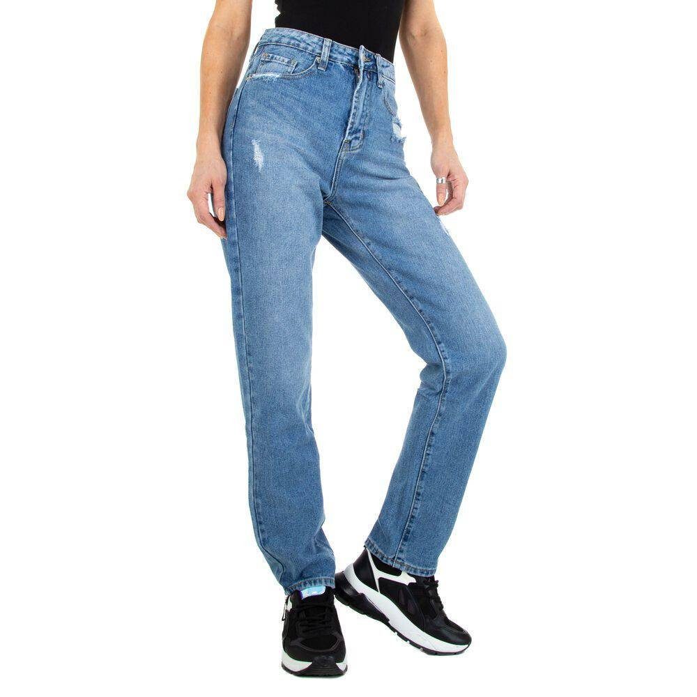 Ital-Design Straight-Jeans Damen Freizeit Jeans Leg Blau Used-Look Straight in