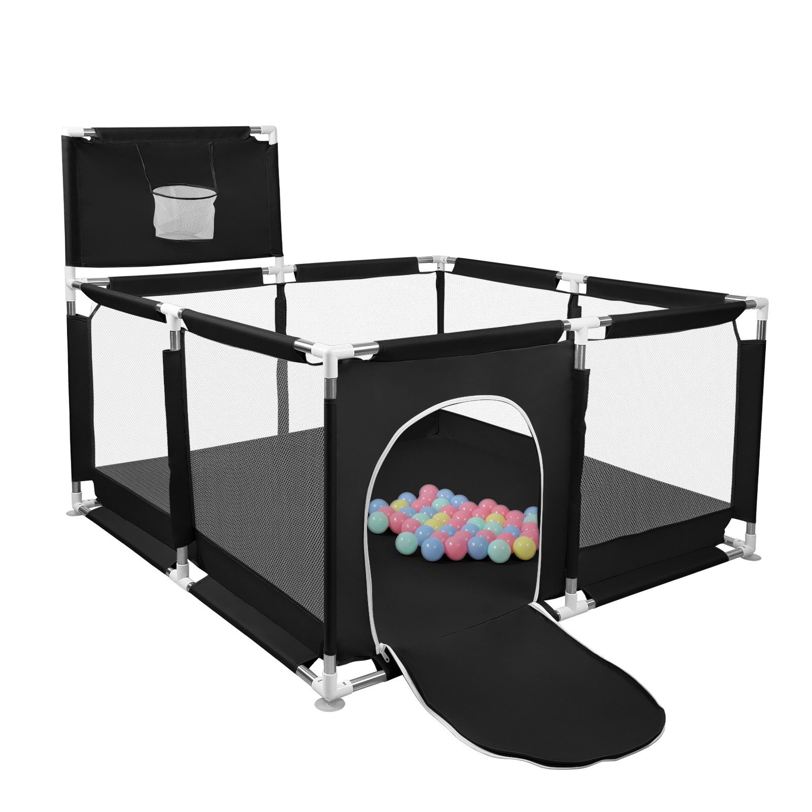 JEOBEST Laufstall Laufstall Baby 126x66cm Laufgitter baby Kinder laufgitter, Sicherer Spielbereich - mit Basketball-Netz und 50 Ozeanbälle