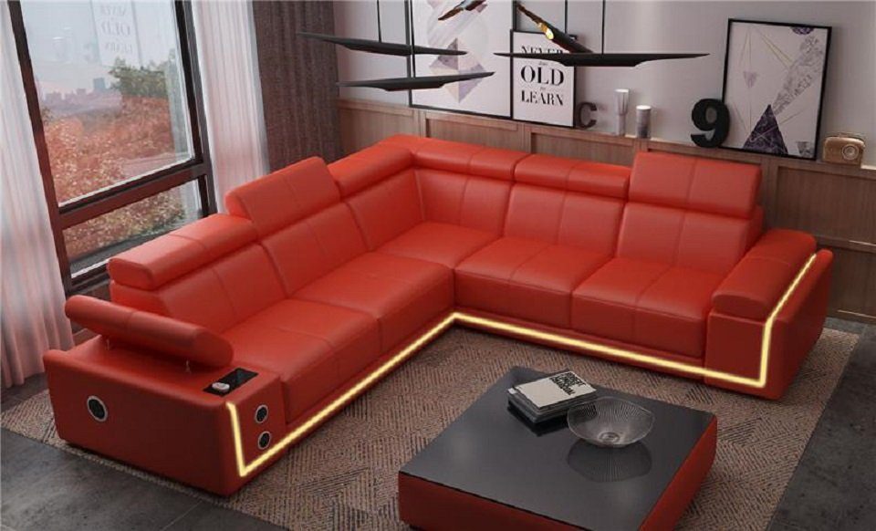 JVmoebel Ecksofa, Leder Ecksofa Couch L Form Sound Led Boxen Modernes Sofa Couchen Neu Orange
