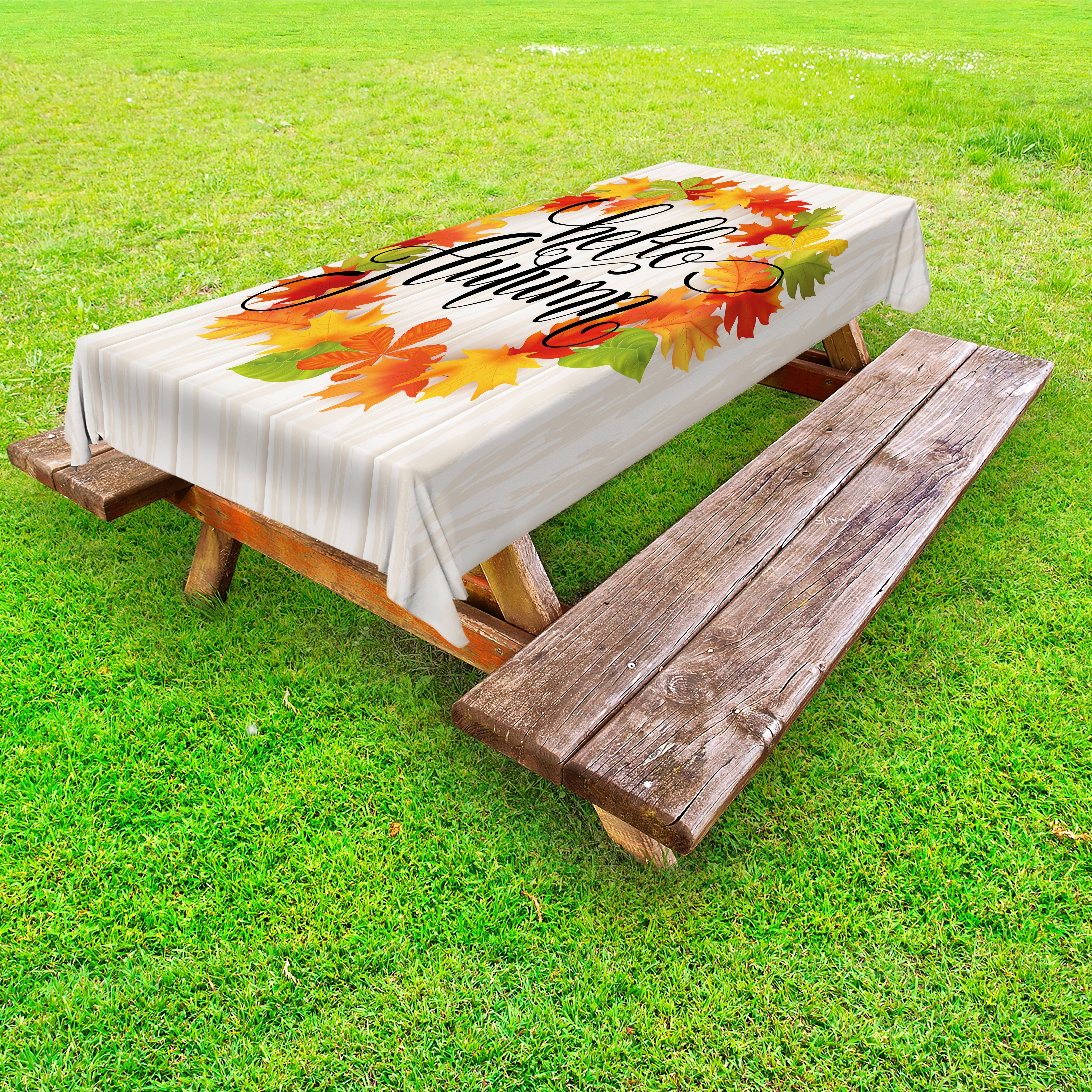 Abakuhaus Tischdecke dekorative waschbare Picknick-Tischdecke, Hallo Herbst Herbst-Zeit Der Kalligraphie