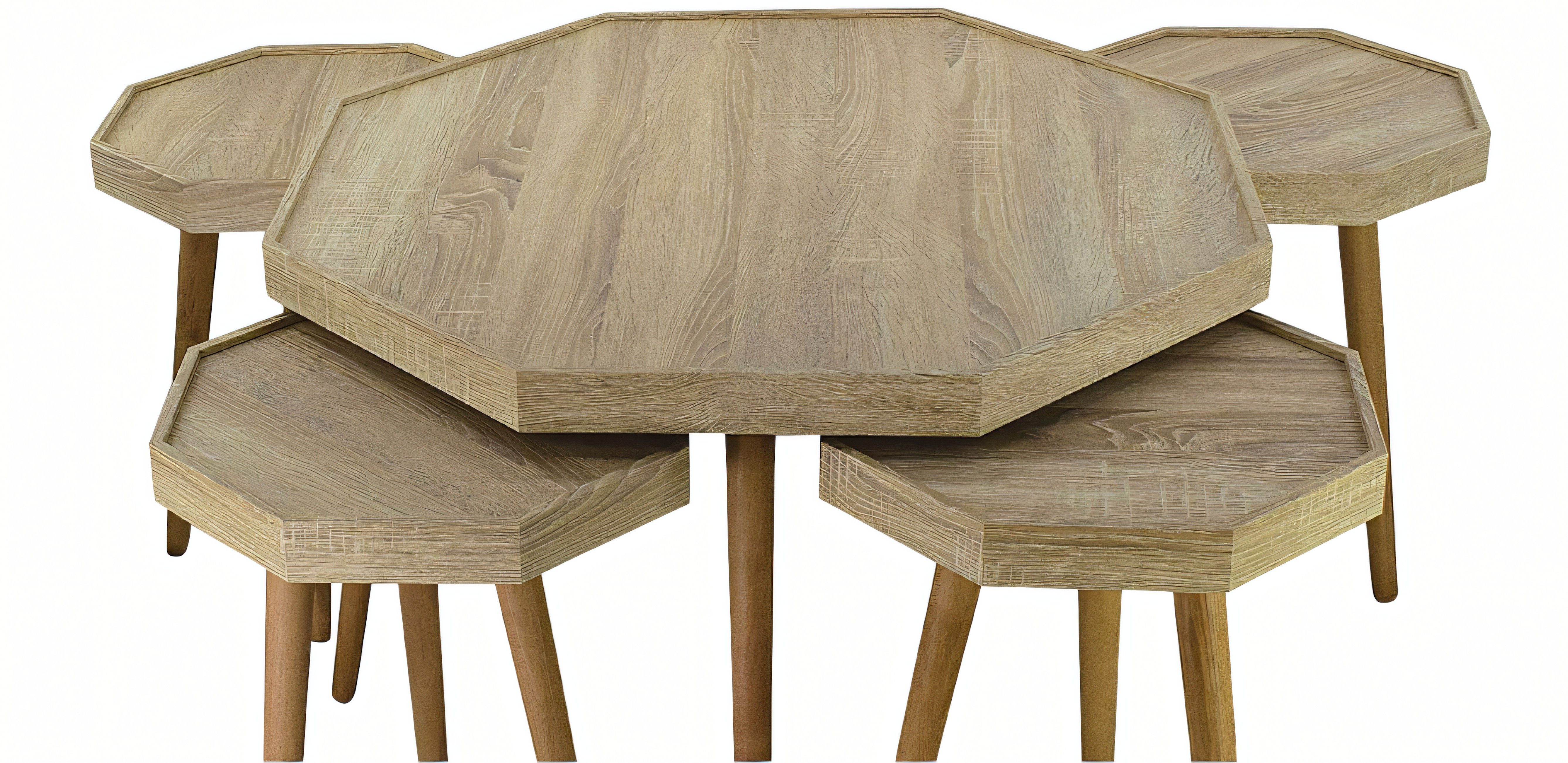 Xlmoebel Couchtisch Beistelltisch aus Holz in Beige mit achteckiger Form (Couchtisch- und Beistelltisch-Set, 5-St., MaßeCouchtisch, MaßeBeistelltische), Made in Europa