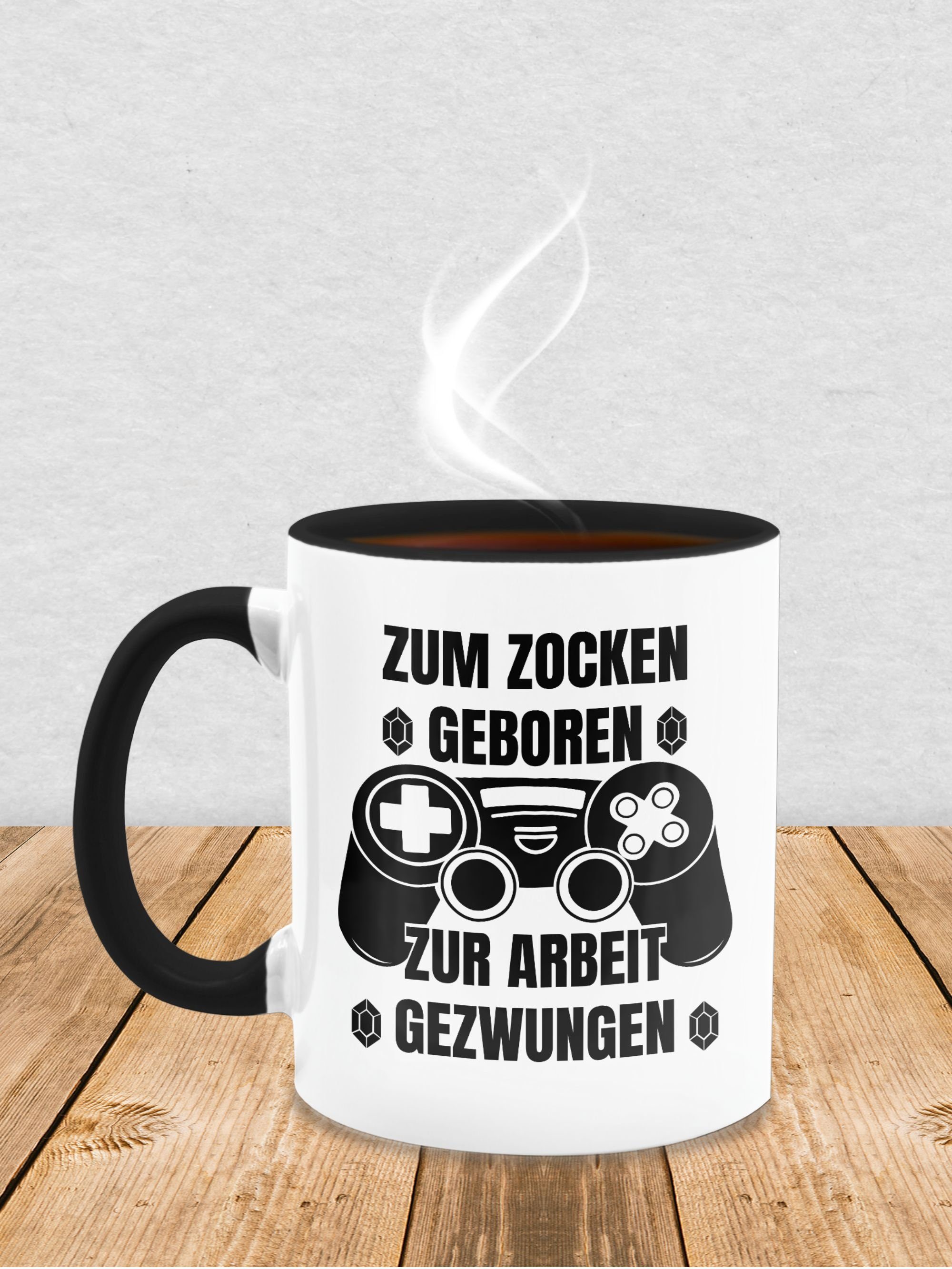 Keramik, Geschenk Zocken Tasse Schwarz Kaffeetasse Shirtracer zur Zum gezwungen, geboren 1 Arbeit Hobby