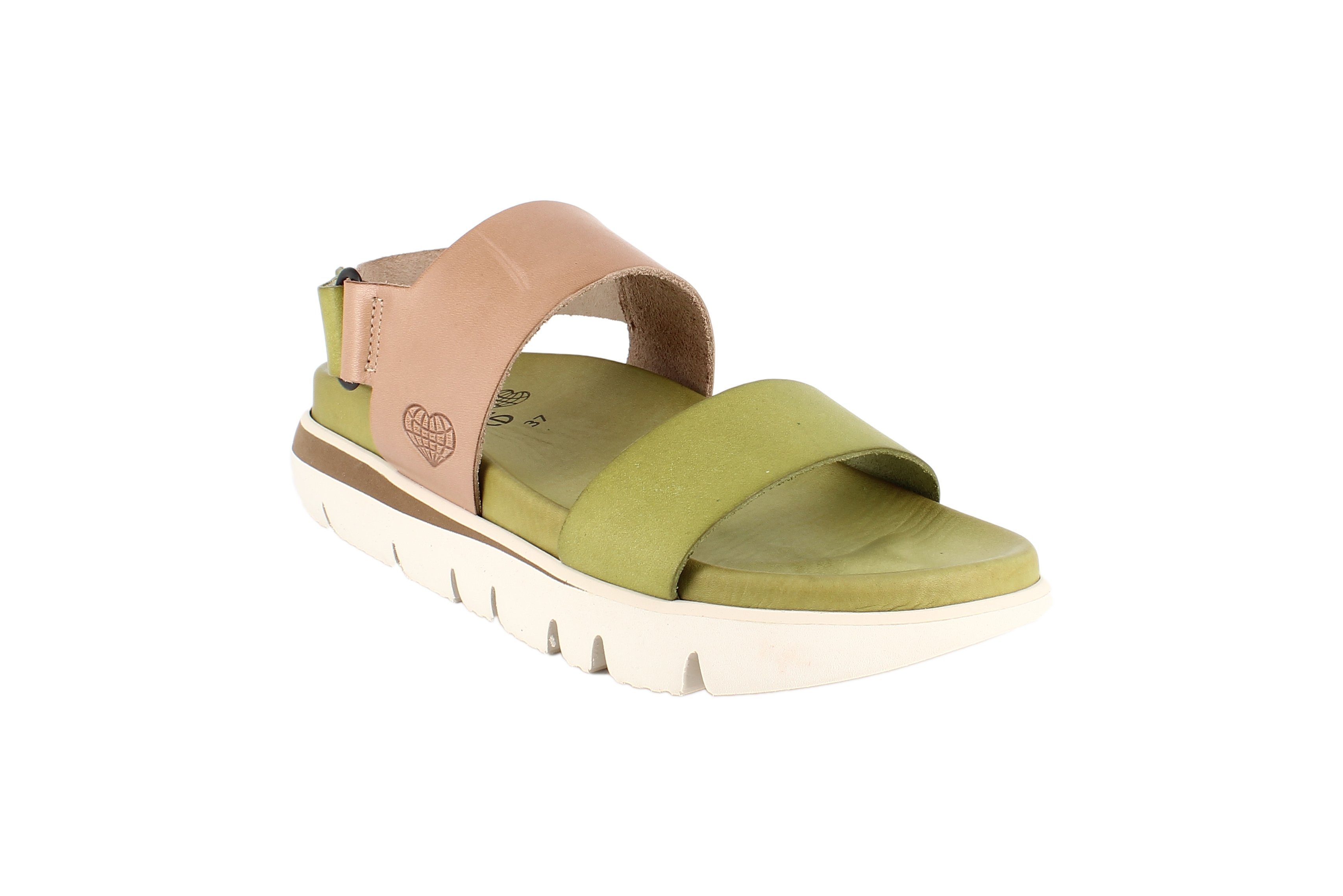 Band 2 Damen Klettverschluss Leder CLO mit TakeMe Shoes Plateausandale Pistazien/Beige Sandale