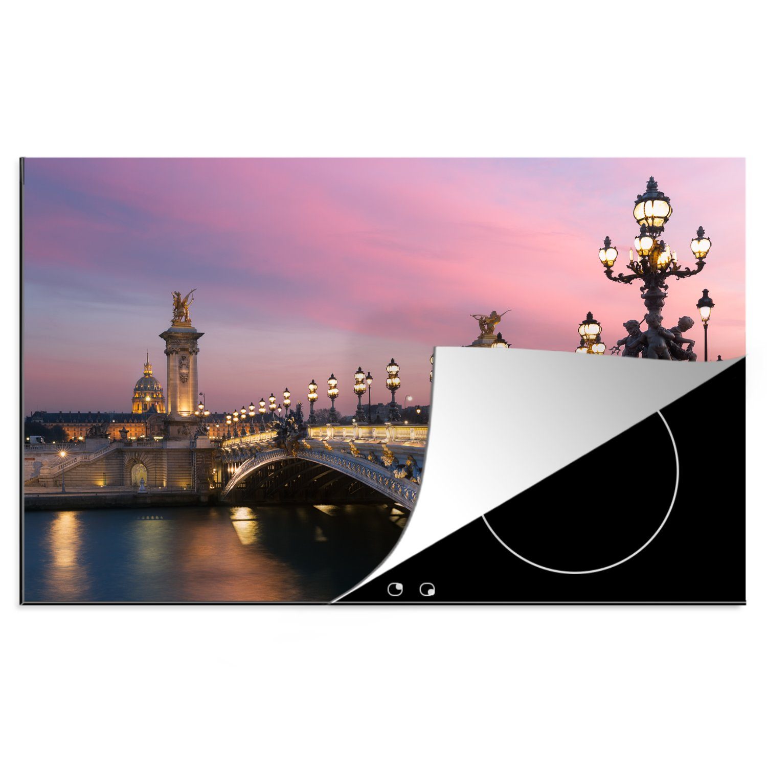 MuchoWow Herdblende-/Abdeckplatte Paris - Brücke - Himmel, Vinyl, (1 tlg), 81x52 cm, Induktionskochfeld Schutz für die küche, Ceranfeldabdeckung