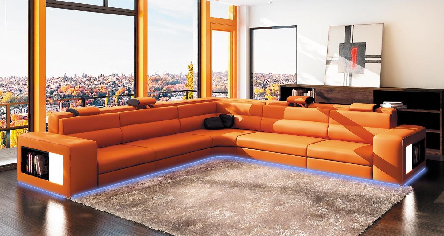 JVmoebel Ecksofa Luxus großes Made Orange Brandneu, Europe Sofa in Eckgarnitur+LED L-Form