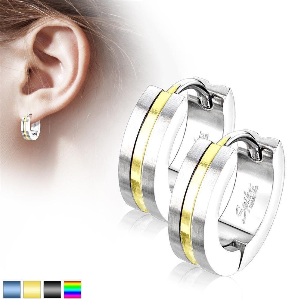 BUNGSA Creolen-Set Klapp-Creolen mit Mittelstreifen aus Edelstahl Unisex dunkelblau (1 Paar (2 Stück), 2-tlg), Ohrschmuck Ohrringe