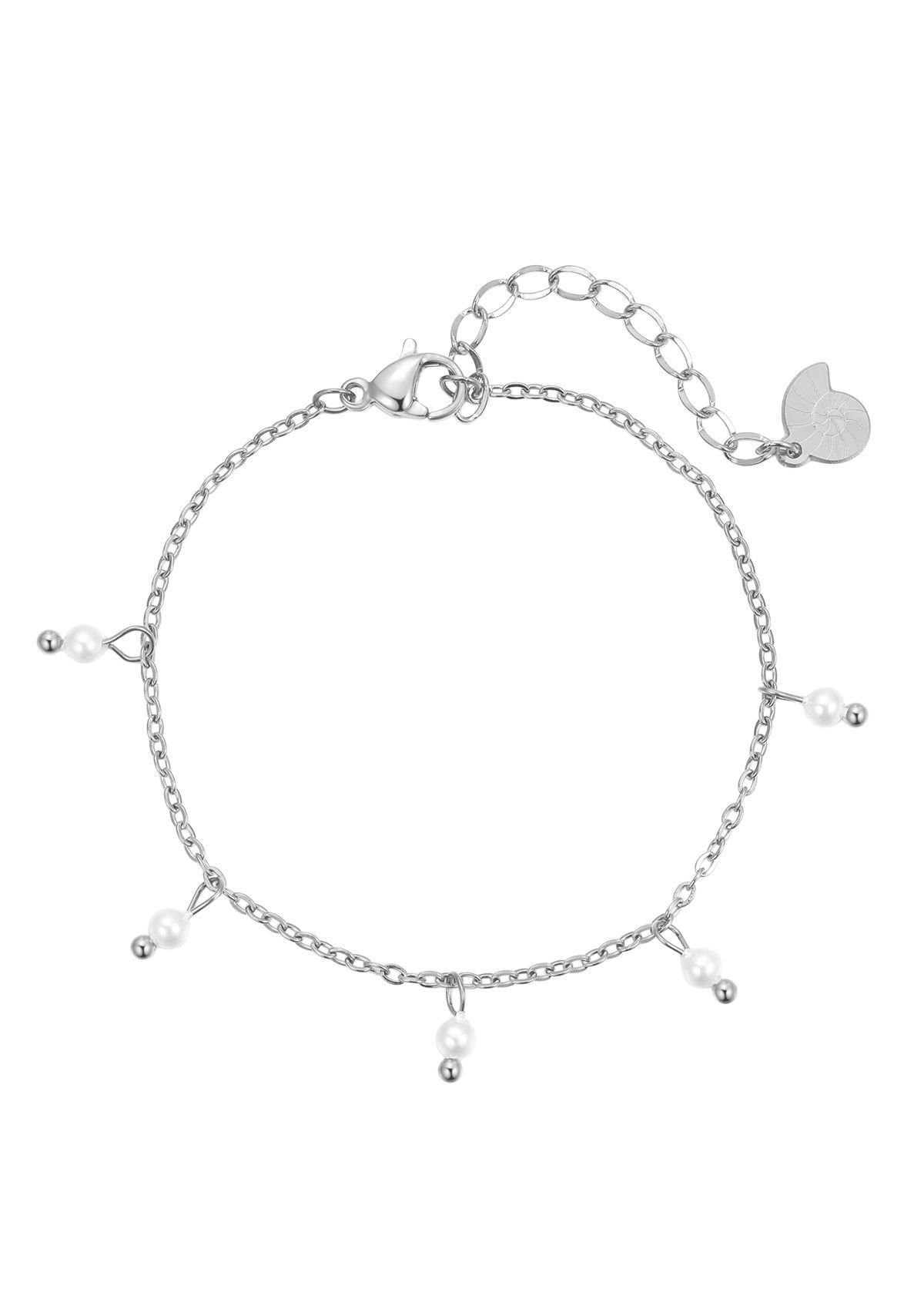 Perlenarmband Damen Edelstahl, Armkette Perlen 18K Gold Roségold