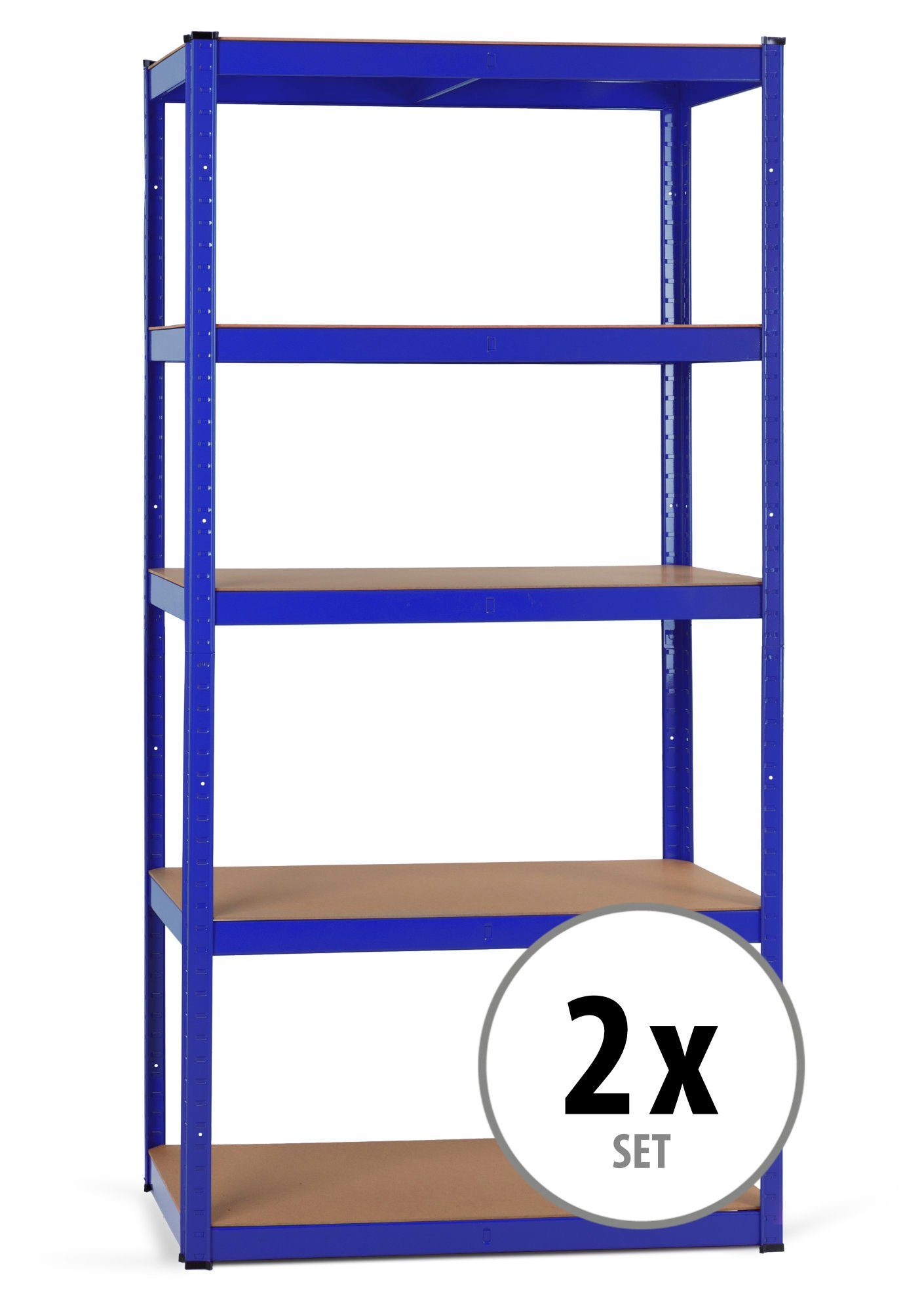 Stagecaptain Schwerlastregal Lagerregal - 5 variabel montierbare Böden - auch als Werkbank umbaubar, 2er Spar-Set 2-tlg., Tragkraft pro Boden: 175 kg, gesamt 875 kg Blau