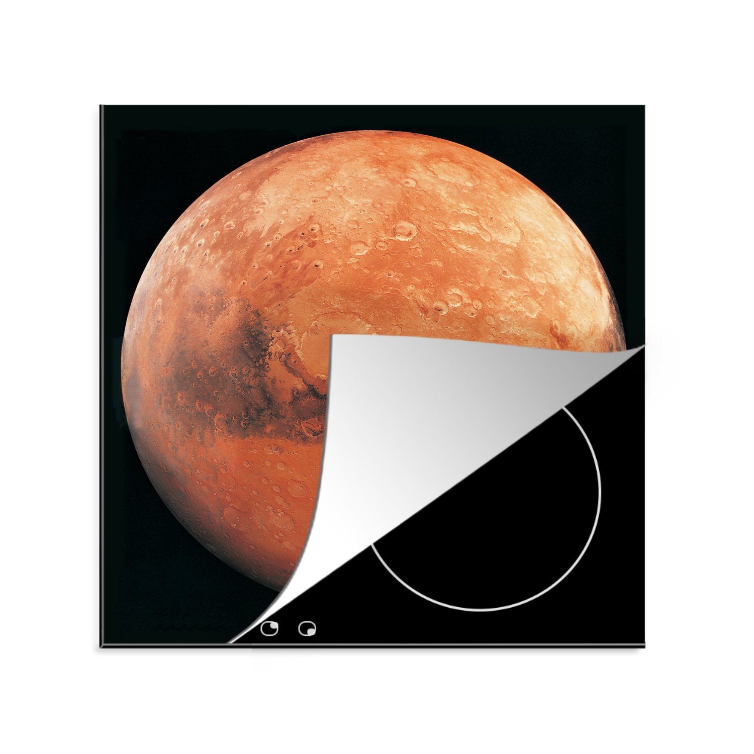 MuchoWow Herdblende-/Abdeckplatte Der Planet Mars vor einem schwarzen Hintergrund, Vinyl, (1 tlg), 78x78 cm, Ceranfeldabdeckung, Arbeitsplatte für küche