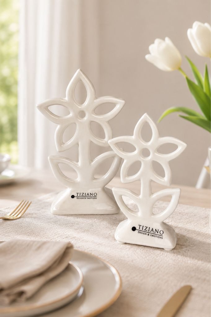 TIZIANO - DESIGN & EMOTIONS Dekofigur Deko Blume Mesola eckig creme-weiß