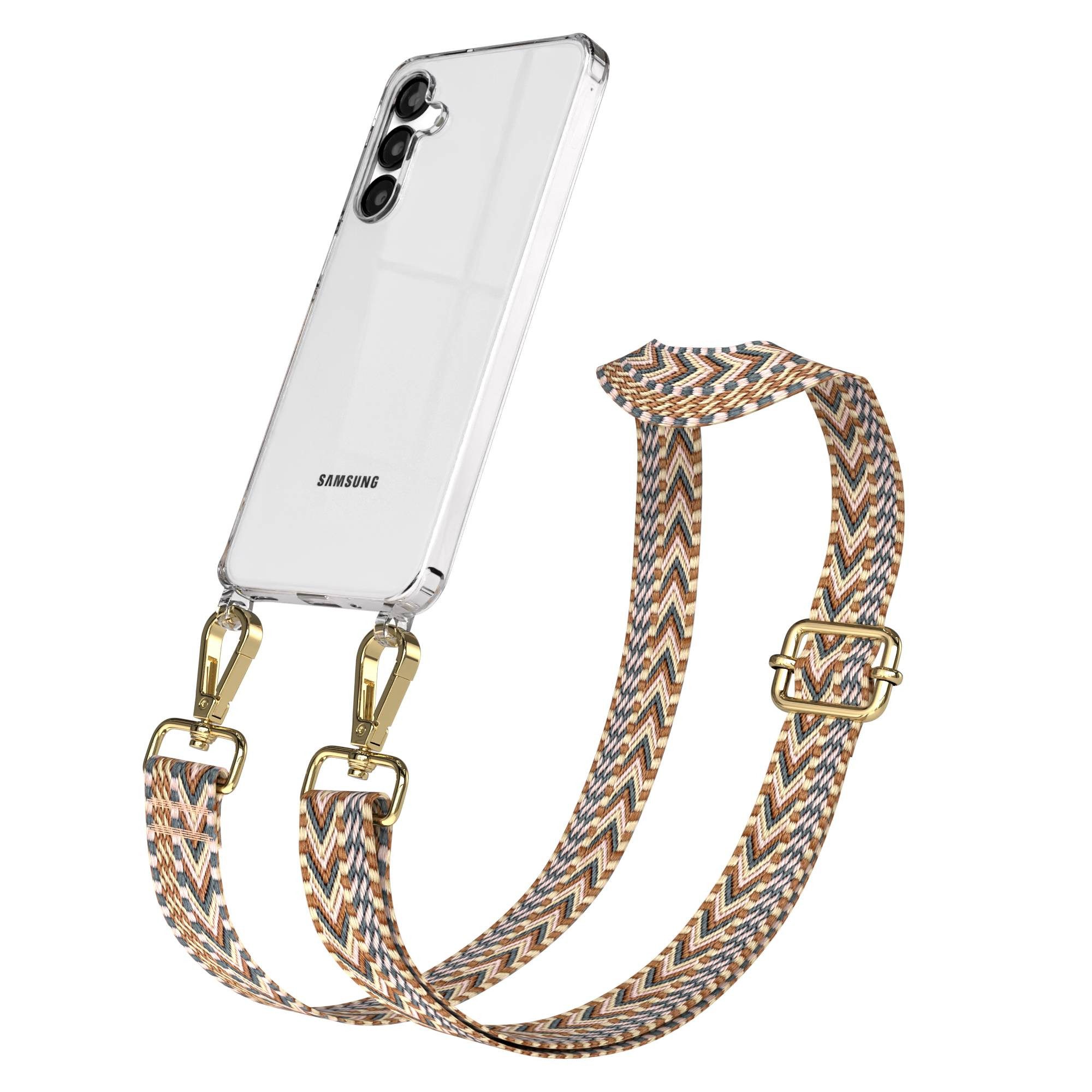 EAZY CASE Handykette Boho Umhängeband für Samsung Galaxy A16 6,7 Zoll, Schulterriemen Taschenband Handyband Clear Hülle mit Band Braun Mix
