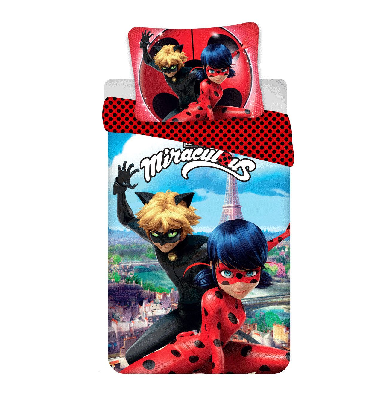 Lady Bug Kinderbettwäsche Wendebettwäsche Miraculous Ladybug 140x200 cm, 70x90 cm, Baumwolle, 2 teilig, 100% Baumwolle,trocknergeeignet