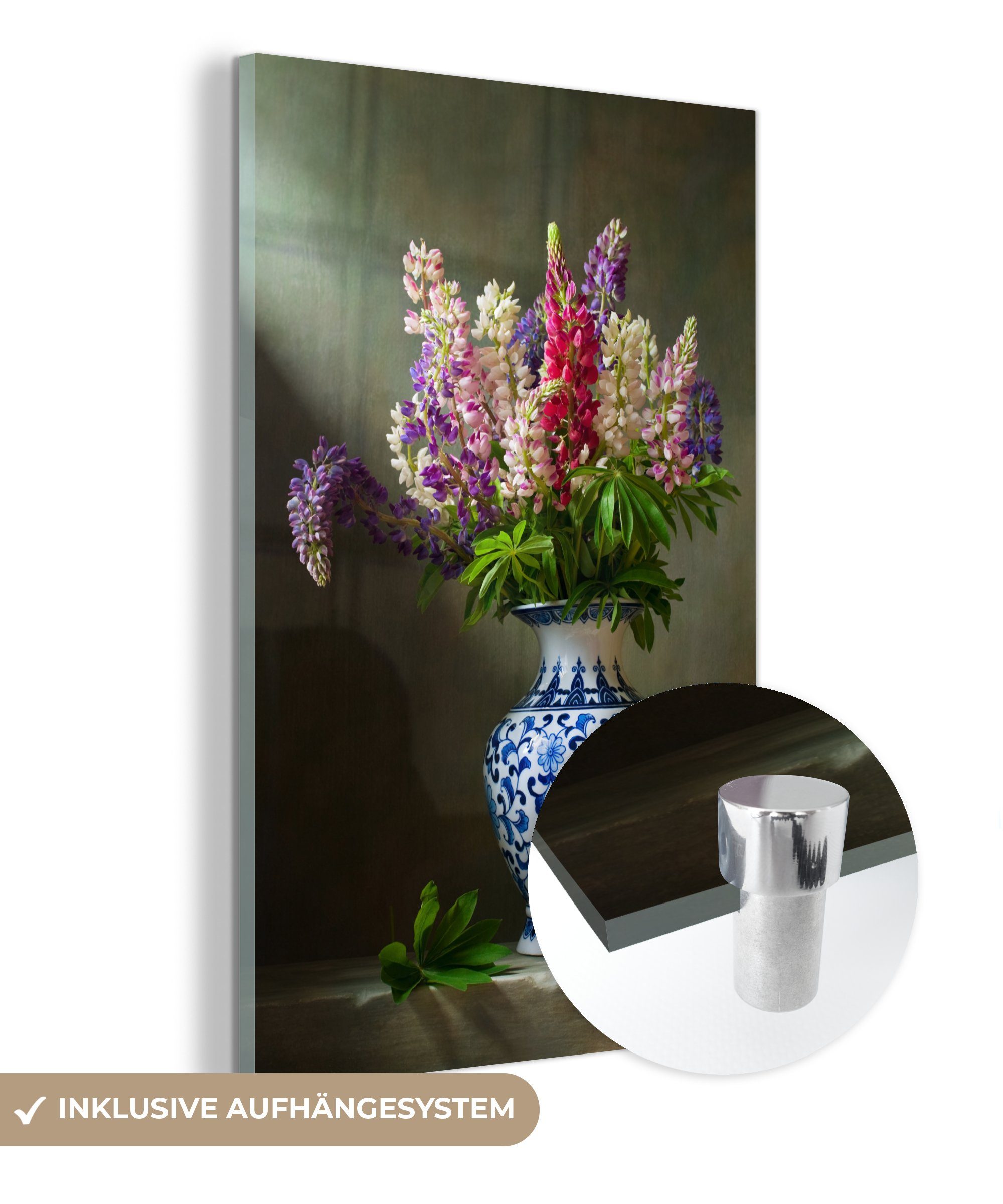 MuchoWow Acrylglasbild Stilleben - Vase - Blumen, (1 St), Glasbilder - Bilder auf Glas Wandbild - Foto auf Glas - Wanddekoration