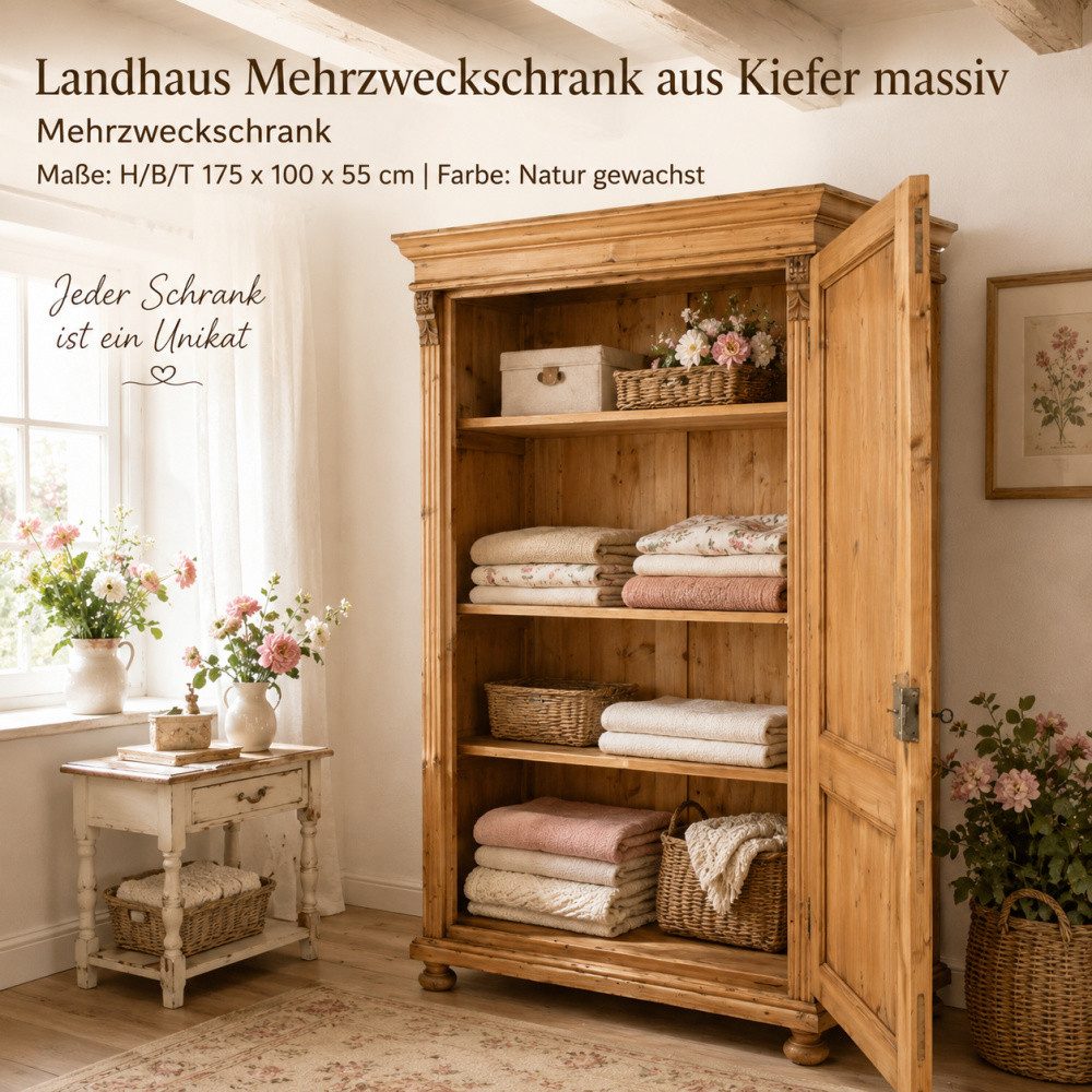 Wohnpalast Mehrzweckschrank Gründerzeit Massivholz Schrank im Landhausstil- Mehrzweckschrank