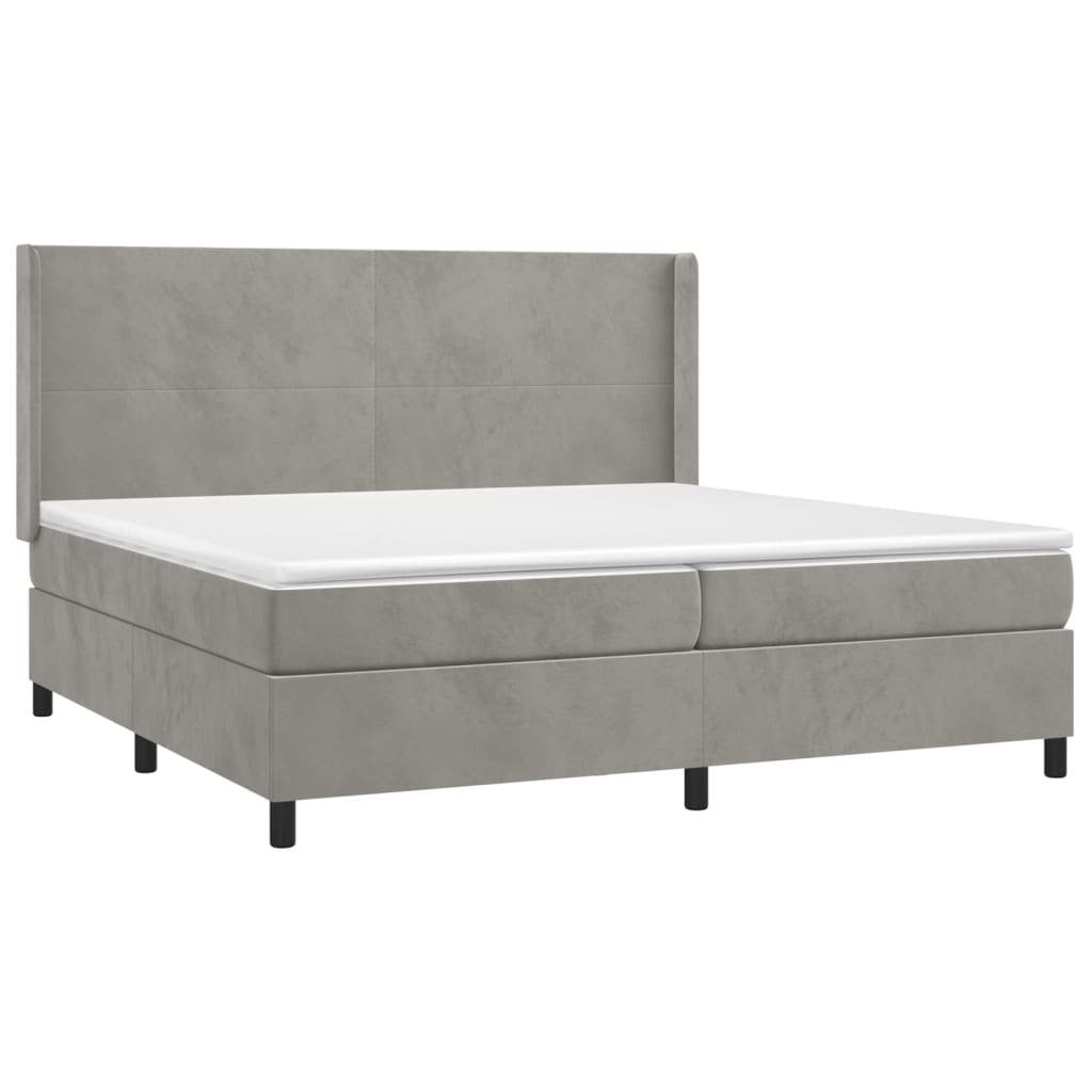 vidaXL Bett Boxspringbett mit Matratze & LED Hellgrau 200x200 cm Samt