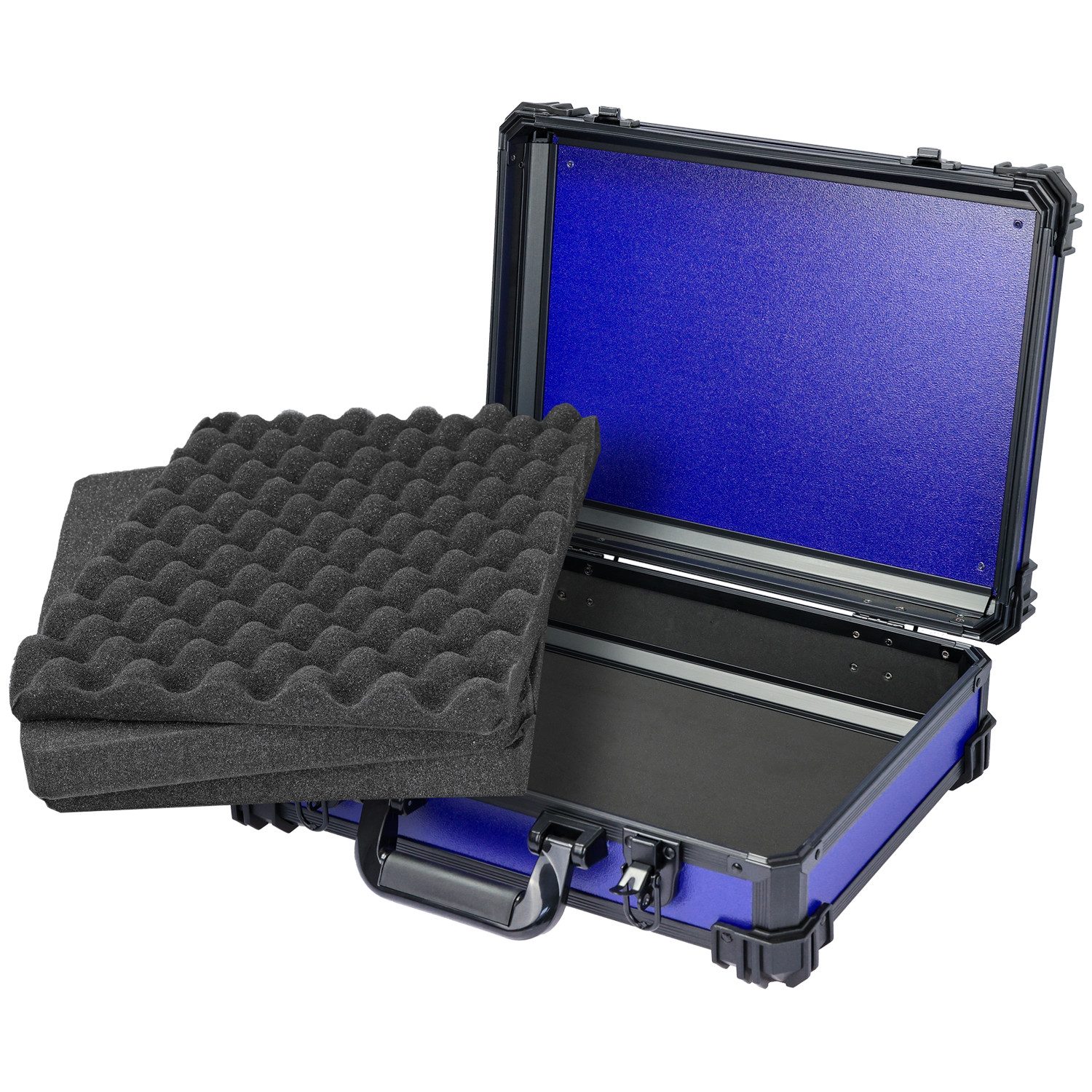 HMF Werkzeugkoffer Transportkoffer mit Noppen- & Rasterschaumstoff, Universalkoffer für, Kamera, Messgeräte & Tabletop-Miniaturen, 39 x 29 x 12 cm, Blau