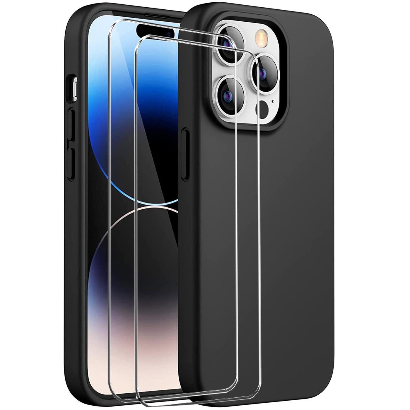CoolGadget Handyhülle Schwarz als 2in1 Schutz Cover Set für das Apple iPhone 13 6,1 Zoll, 2x 9H Glas Display Schutz Folie + 1x TPU Case Hülle für iPhone 13