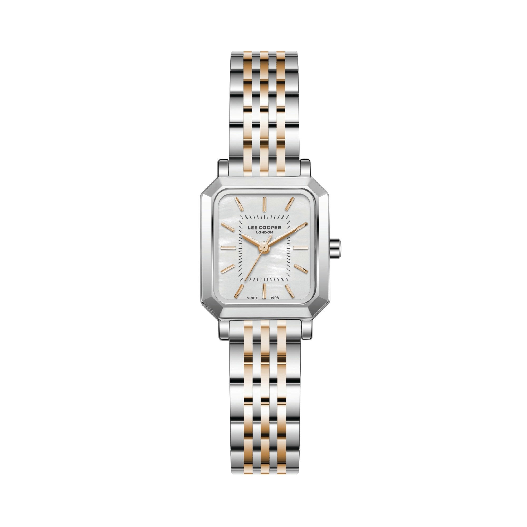 Lee Cooper Quarzuhr Damenuhr elegant mit Metallarmband – Geschenk für Frauen Perlmutt-Zifferblatt, silber – LC08203.520, Mineralglas, 3 ATM, inkl. Geschenkbox