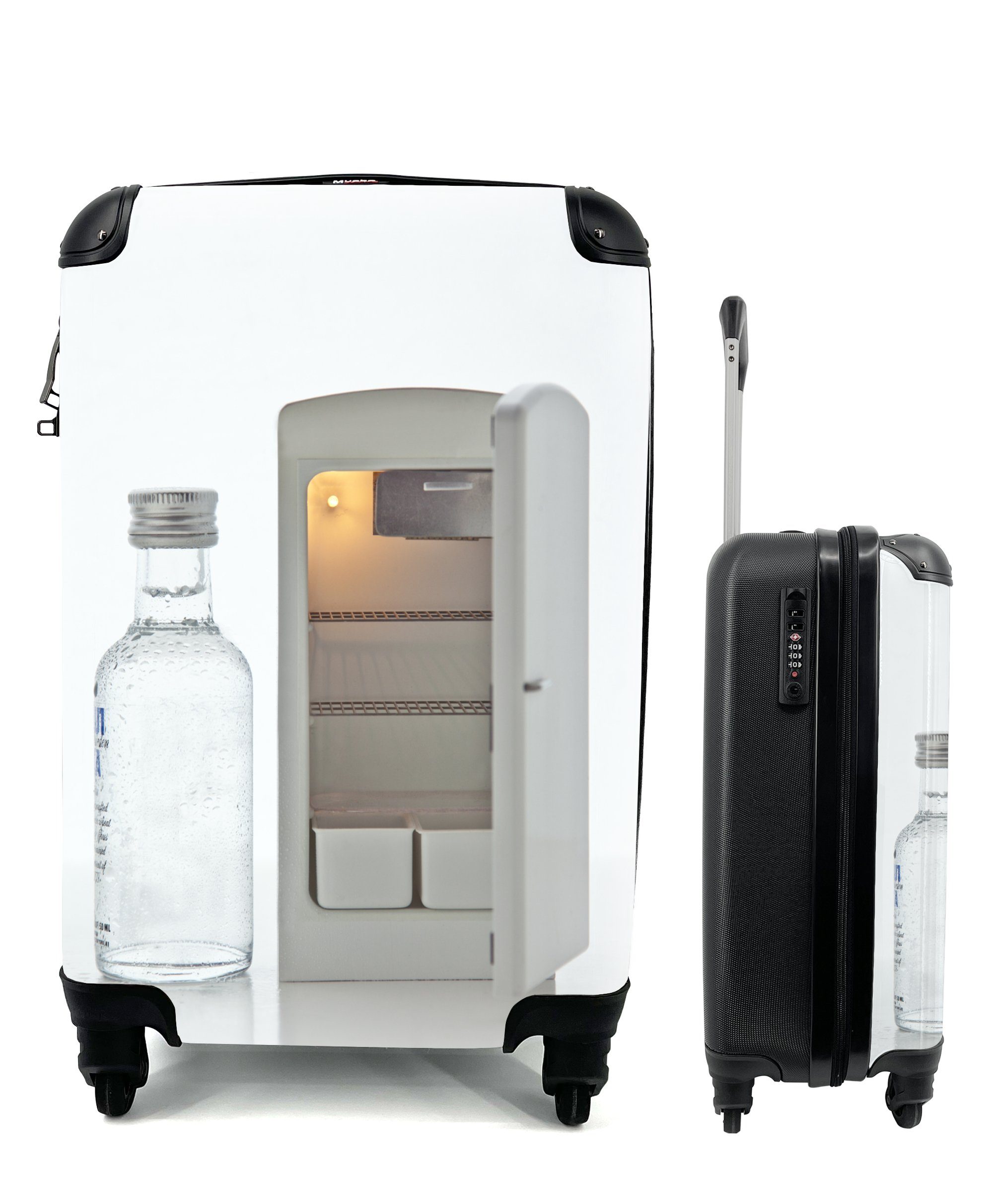 MuchoWow Handgepäckkoffer Kleine Waffeln, Mini-Kühlschrank und ein Glas Wodka, 4 Rollen, Reisetasche mit rollen, Handgepäck für Ferien, Trolley, Reisekoffer
