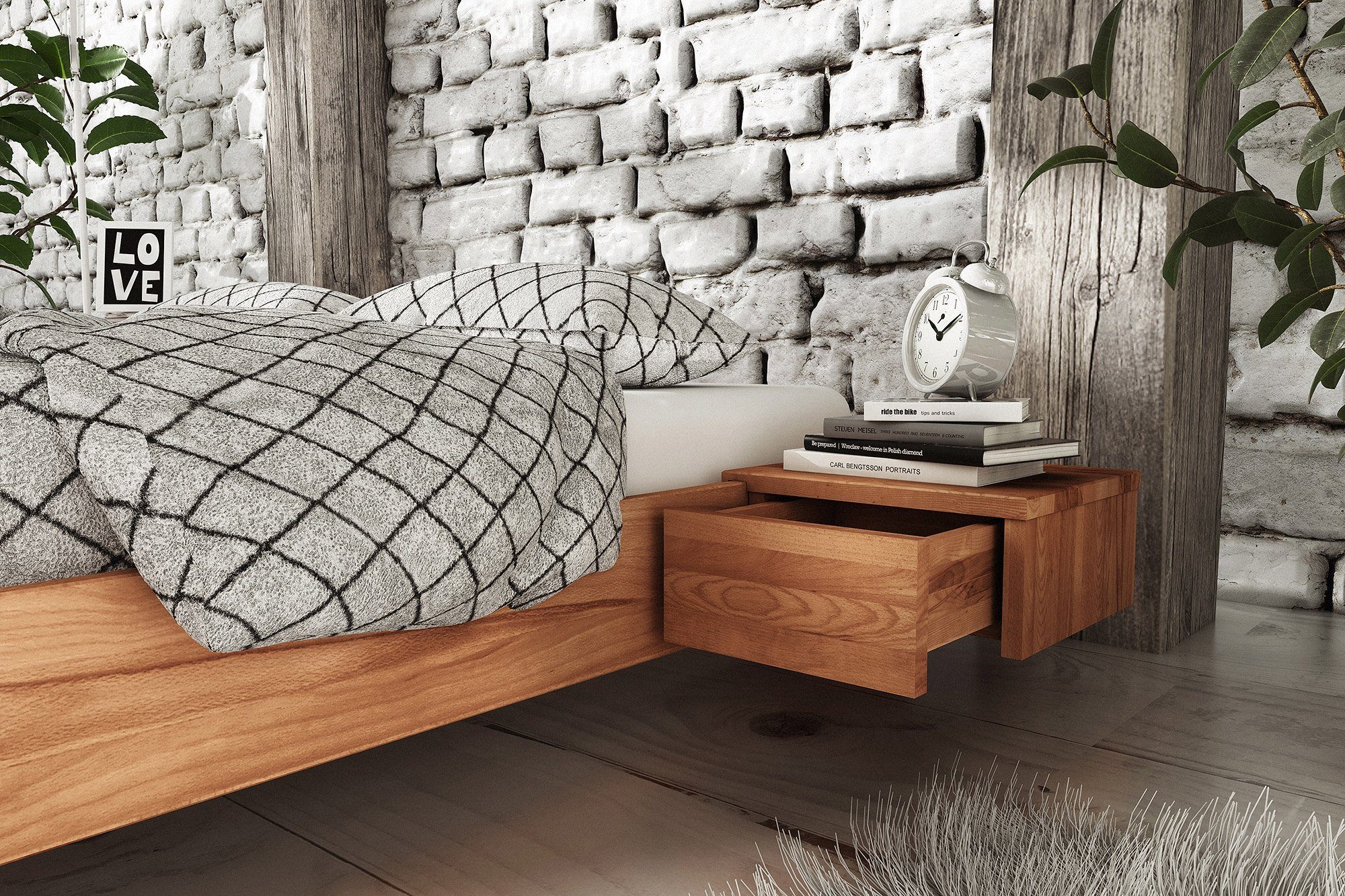 byoak Bett VENTO-E 180 x 220 aus Massivholz, ohne Kopfteil, Naturgeölt