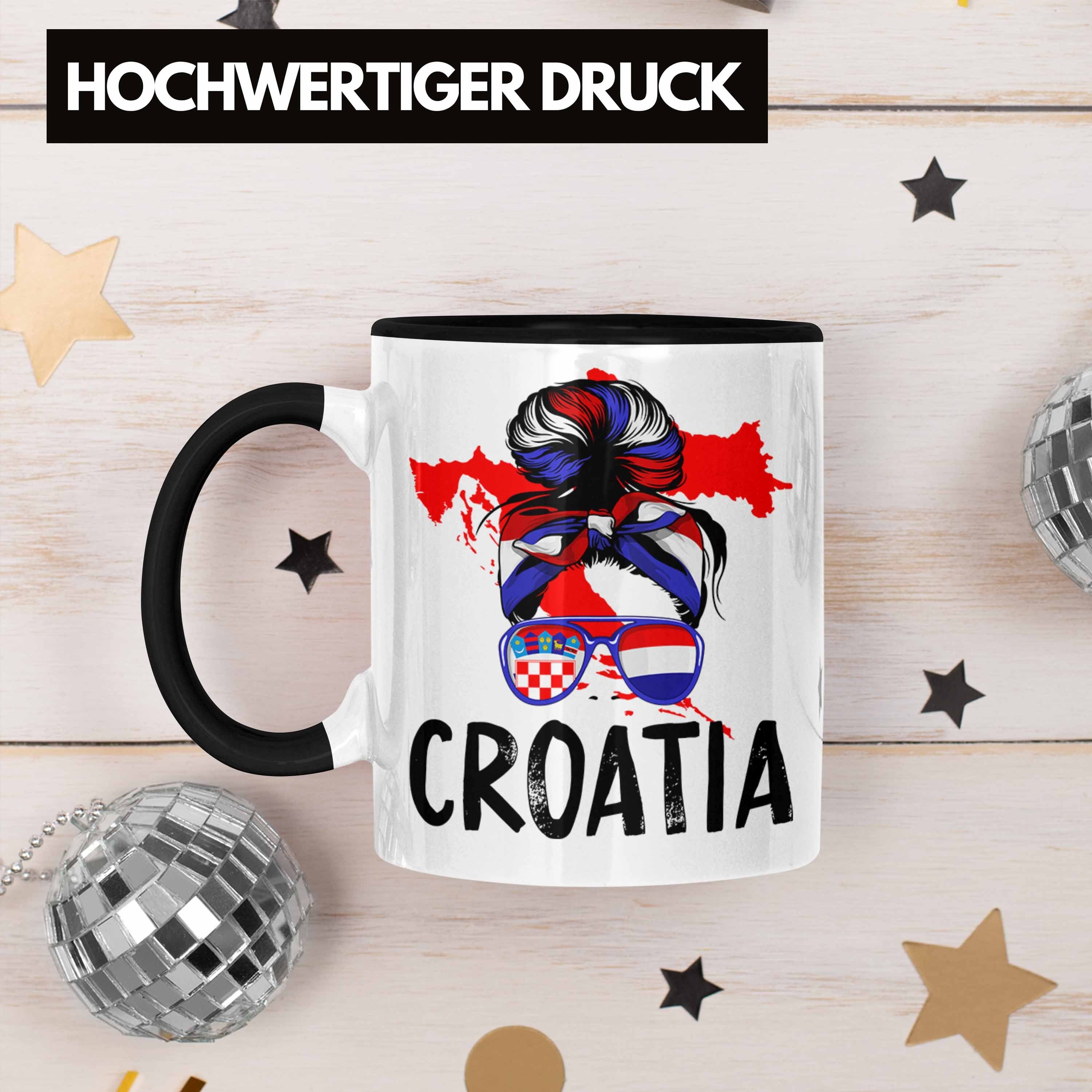 Kroatische Trendation Kroatien Frau Geschenk Tasse Geschenkide für Tasse Schwarz Croatia Heimat