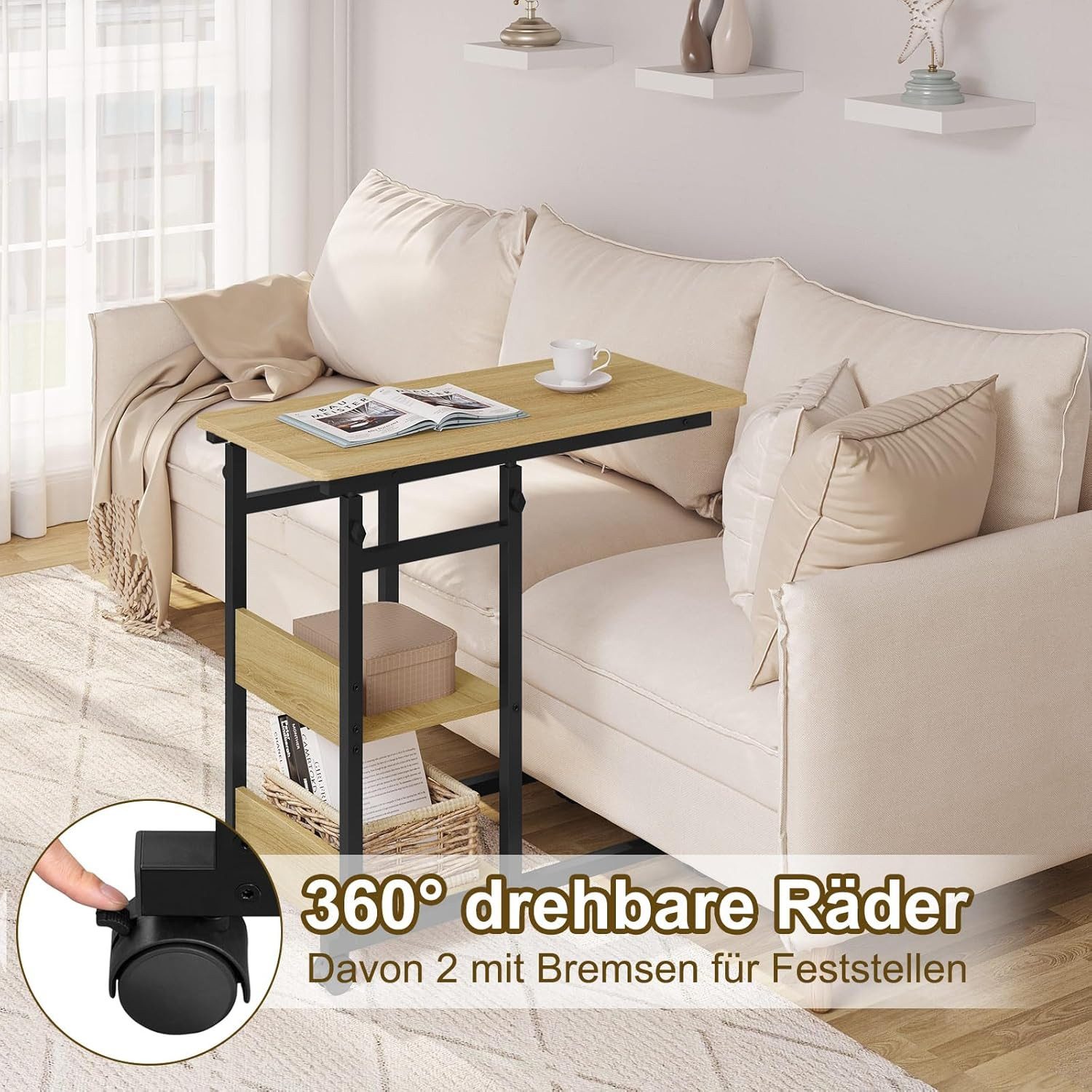 Woltu Beistelltisch, mit Rollen, C-förmig, höhenverstellbar, aus Metall Hol günstig online kaufen