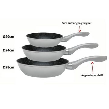 KESSMANN Pfannen-Set Induktion Pfannen 20cm 24cm 28cm 5tlg Bratpfanne für alle Herdarten, Aluminium (Set, 5-tlg., Inkl. 1 Pfannenwender + 1 Untersetzer Antihaftbeschichtet rostfrei), Induktionsherd Schmorpfanne Kochpfanne Pfannenset Pfanne Fanne