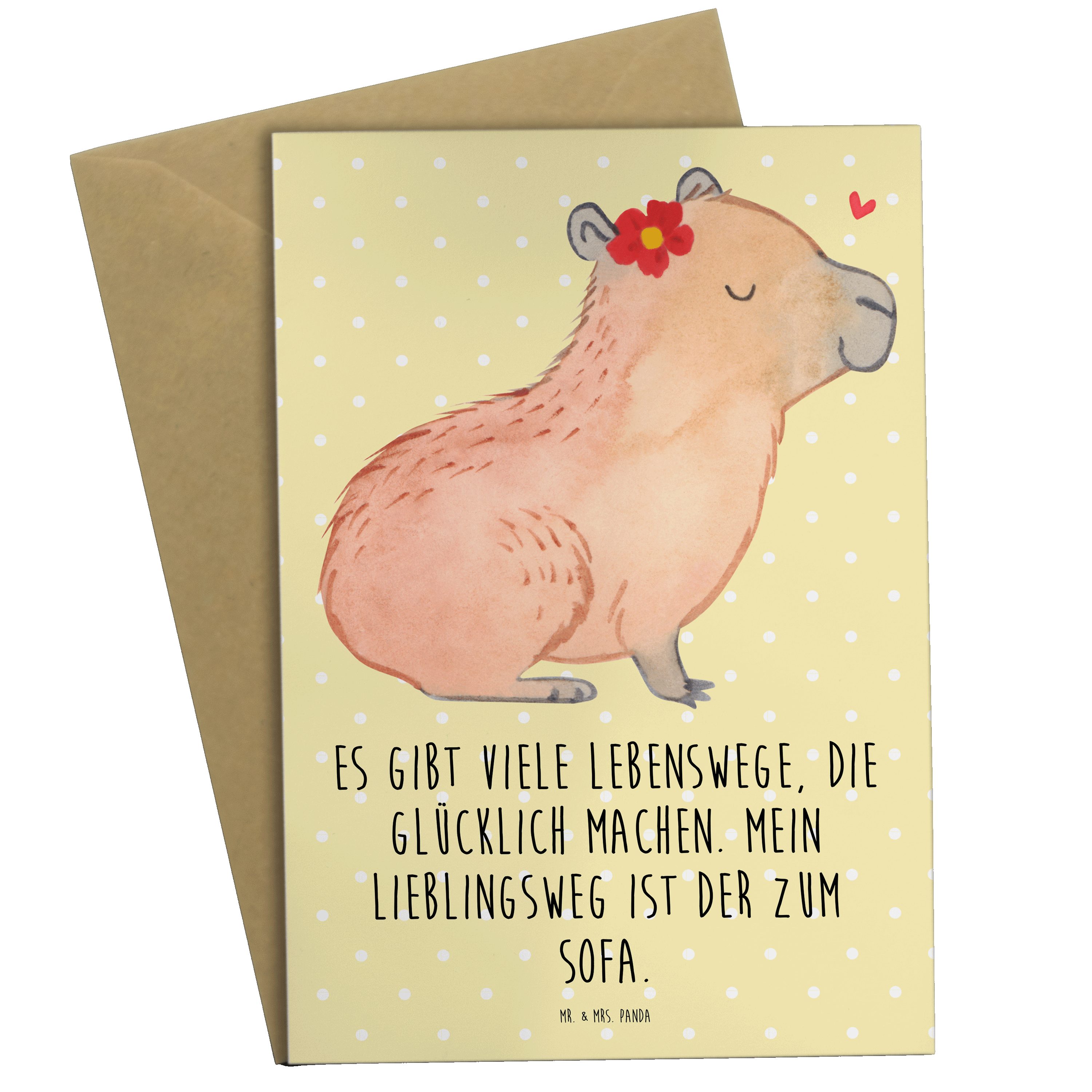 Mr. & Mrs. Panda Grußkarte Capybara Blume - Gelb Pastell - Geschenk, lustige Sprüche, Einladungs