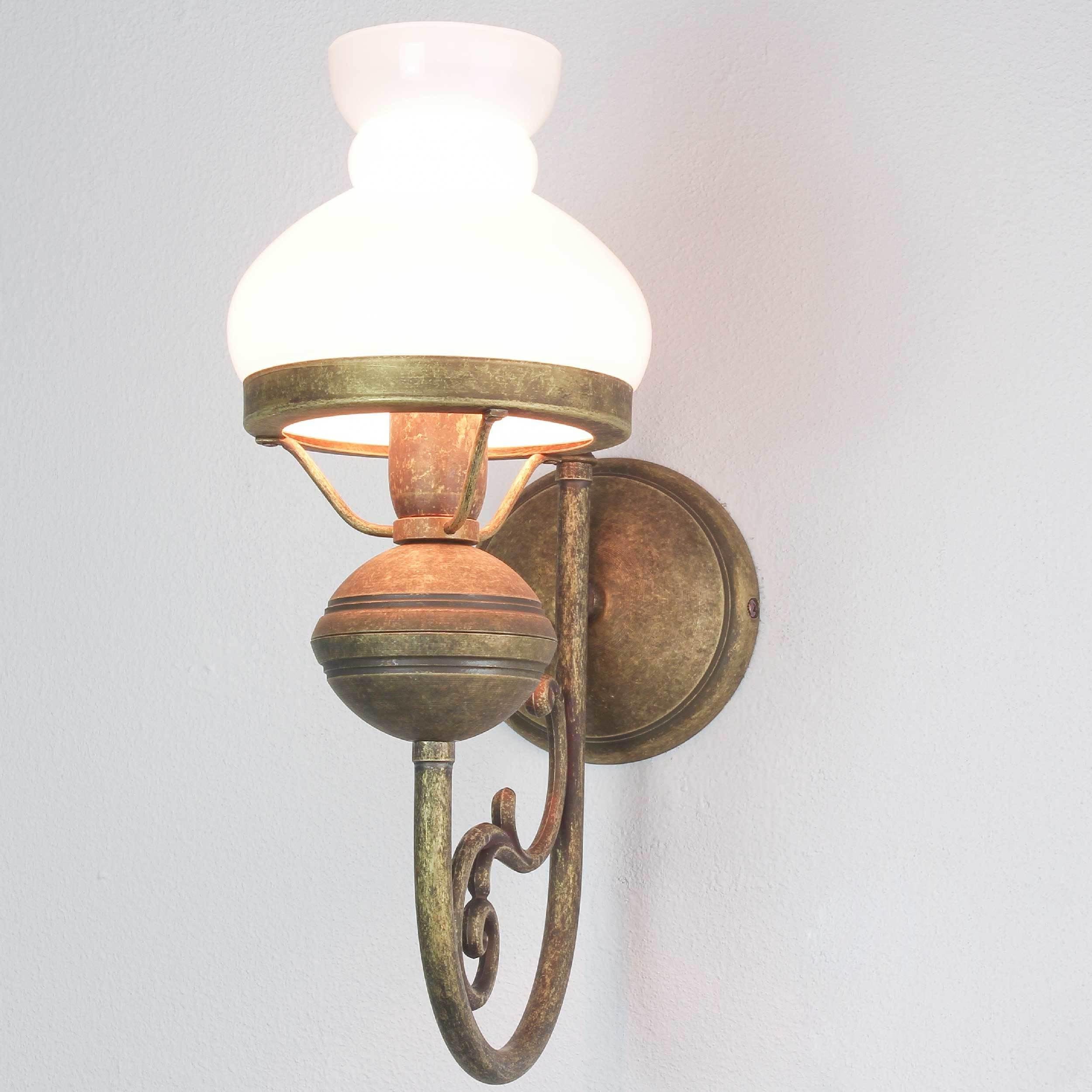 Messing Weiß ohne Licht-Erlebnisse MISSISSIPPI, Leuchtmittel, echt Wandleuchte Wandlampe Lampe Jugendstil Glasschirm