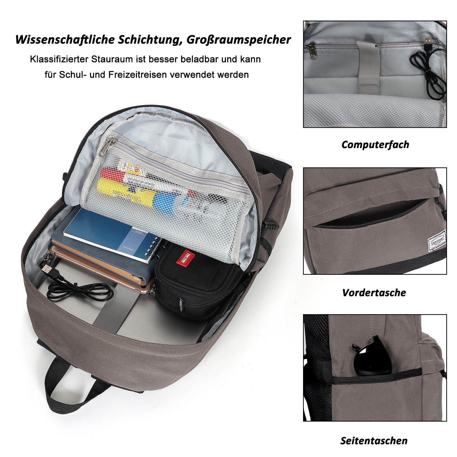 TAN.TOMI Schulrucksack Schulrucksäcke Schule Mädchen Laptop-Rucksack Laptop Fach (Sportrucksack Mit USB-Anschluss Anti-Diebstahl), Rucksäcke Schulrucksack Reiserucksack Arbeitsrucksack