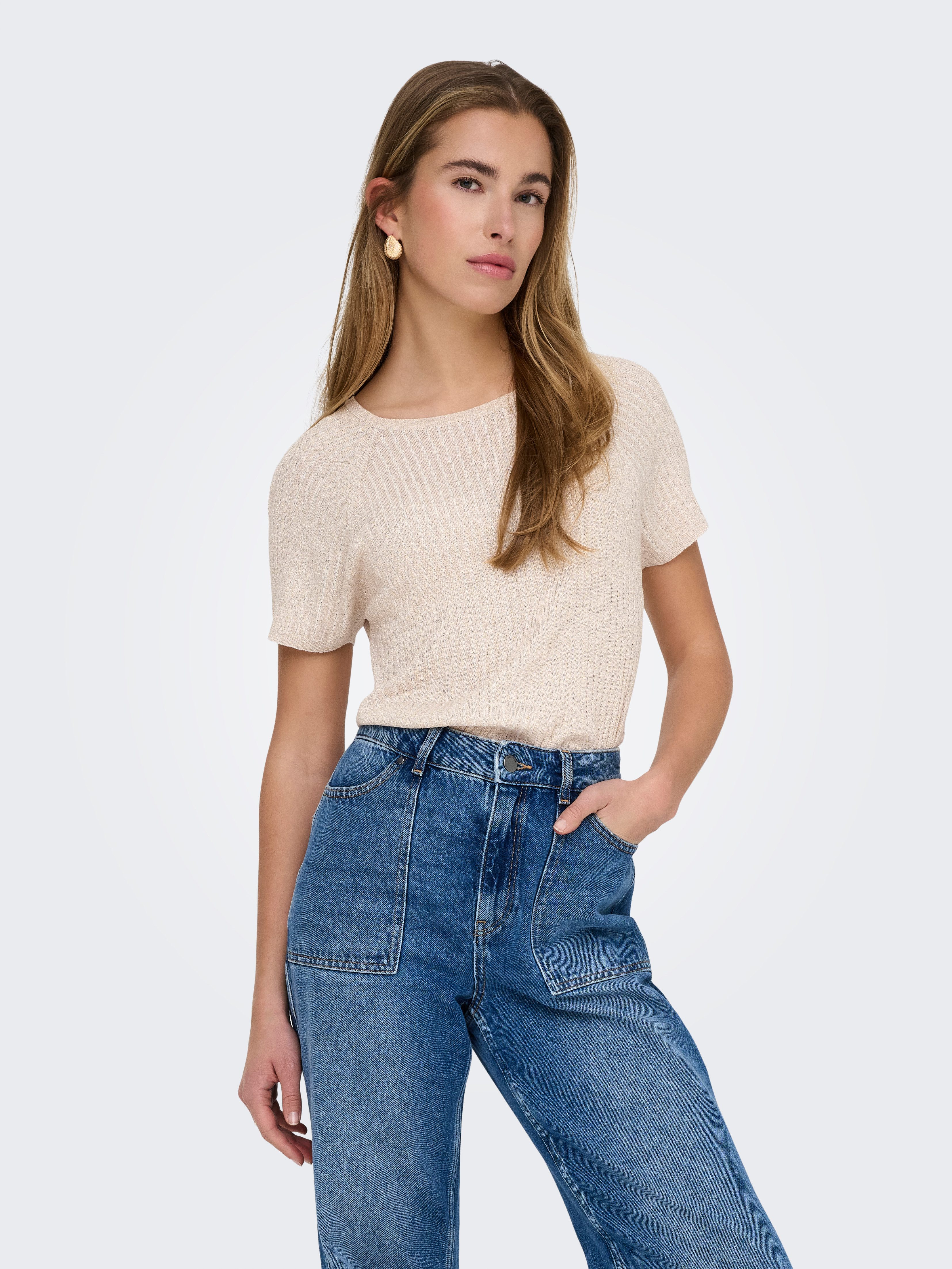 JDY Kurzarmpullover JDYBODILLA S/S GLITTER PULLOVER KNT NOOS mit Glitzer-Effekt