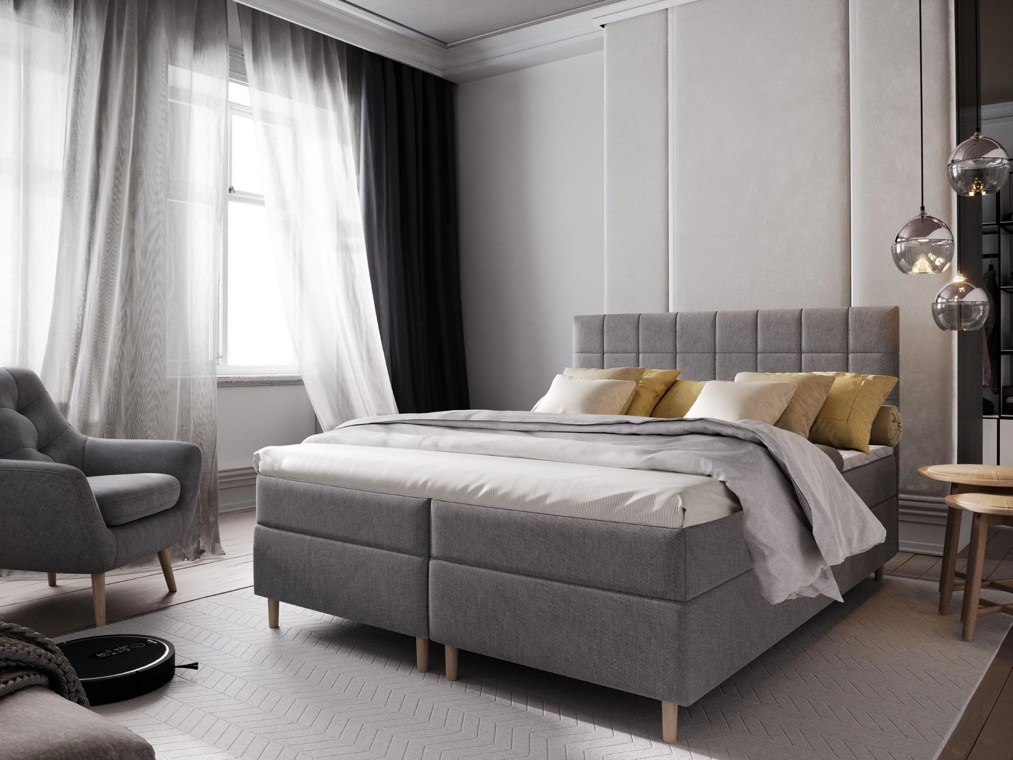 Masseno Boxbett IBIZA 180x200 cm mit Bonell Matratze und Topper, Doppelbett, Polsterbett mit Kopfteil, Boxspringbett