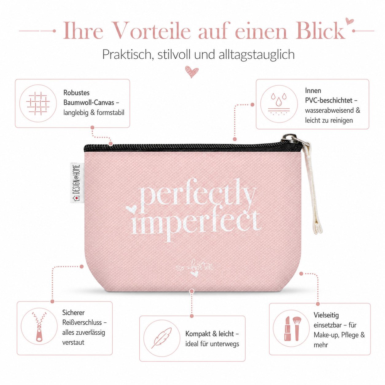 PPD Kosmetiktasche Kosmetiktasche 16 x 9,5 x 5 cm - Perfectly Imperfect (1-tlg)