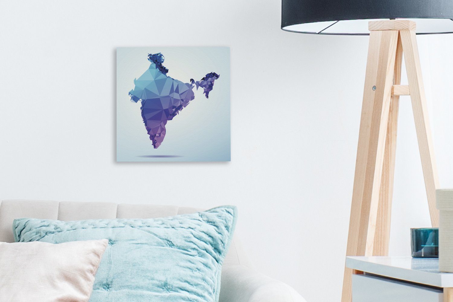 OneMillionCanvasses® Leinwandbild Illustration Wohnzimmer einer Bilder (1 violett-blauen Indien, St), für von Schlafzimmer Karte Leinwand