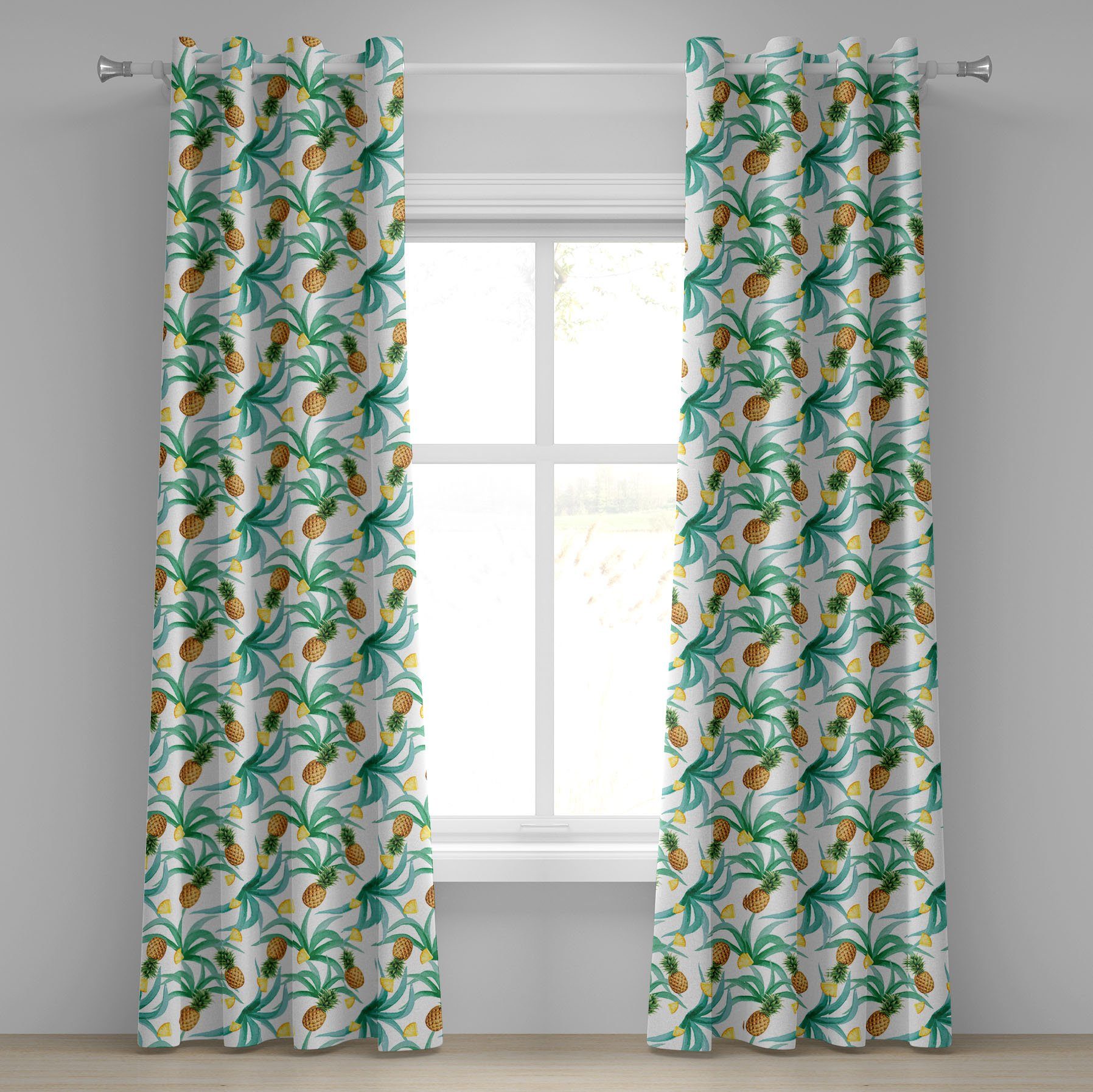 Gardine Dekorative 2-Panel-Fenstervorhänge für Schlafzimmer Wohnzimmer, Abakuhaus, Hawaii Botanik Inspired Früchte