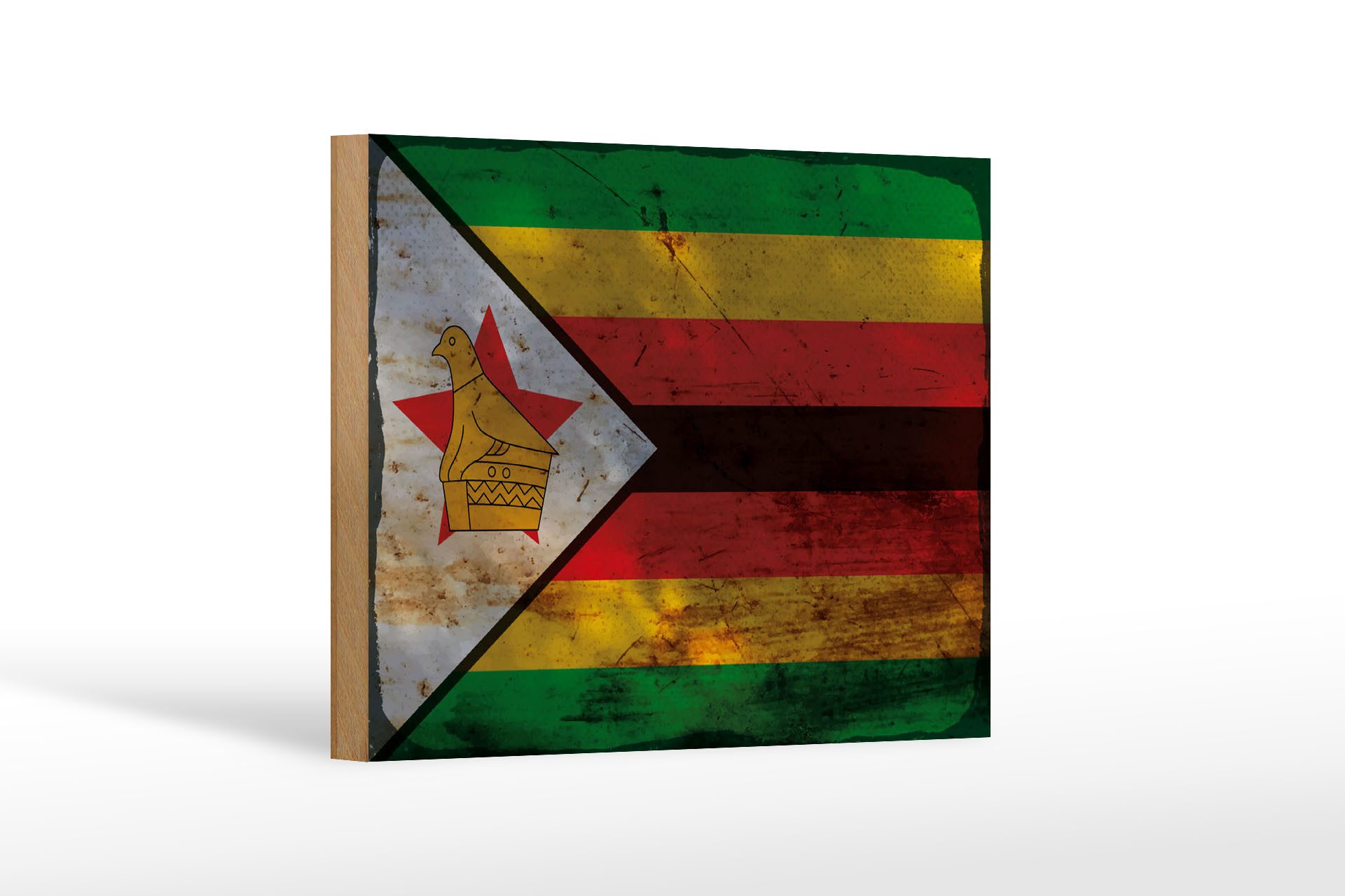 Femer GmbH Holzbild Flagge Simbabwe 18x12 cm Flag of Zimbabwe Rost, Flaggen (1 St), Glatte Holzfaserplatte (MDF), vorn beschichtet