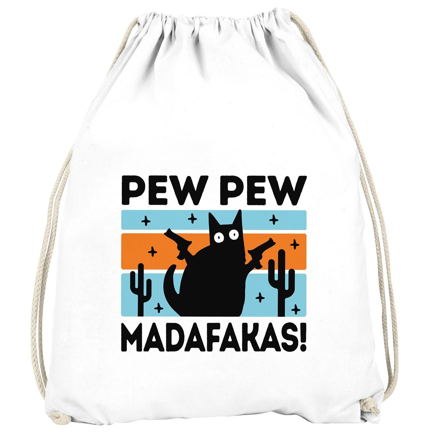 MoonWorks Turnbeutel Turnbeutel Aufdruck Pew Pew Madafakas Katze Cat crazy  verrückt lustig Gymbag Moonworks®