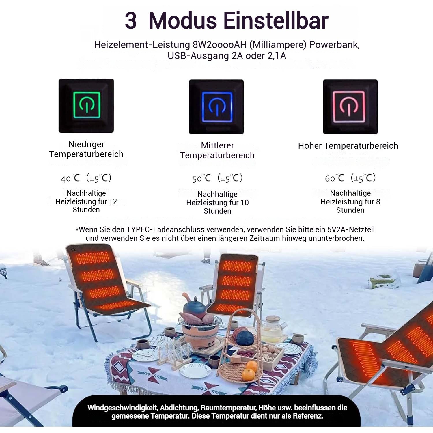 QUBEBU Sitzheizkissen USB Beheiztes Stuhlkissen Innen 45 x 90 cm, 3 Temperaturstufen, Heizkissen für wohltuende Wärme für Zuhause, Bürostuhl und mehr 1-tlg.