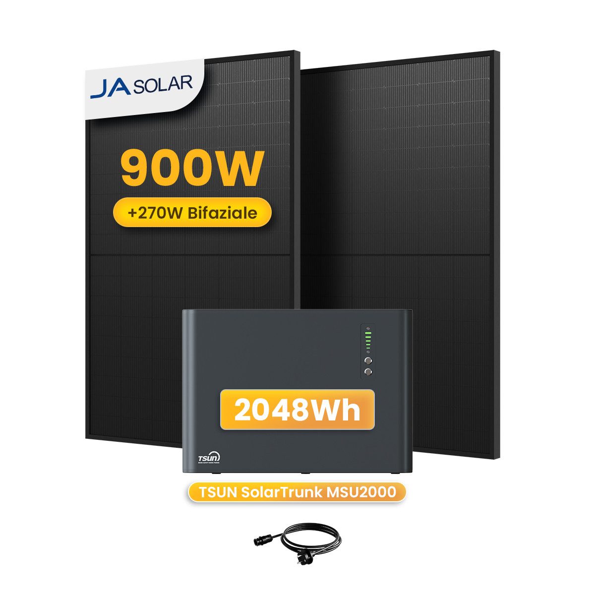 Tsun Balkonkraftwerk 900W TSUN SolarTrunk MSU2000, All-in-One Speicher mit Zusatzakku, (2x JASolar 450Wp Full Black im Lieferumfang enthalten), Integrierter Hybrid Mikrowechselrichter