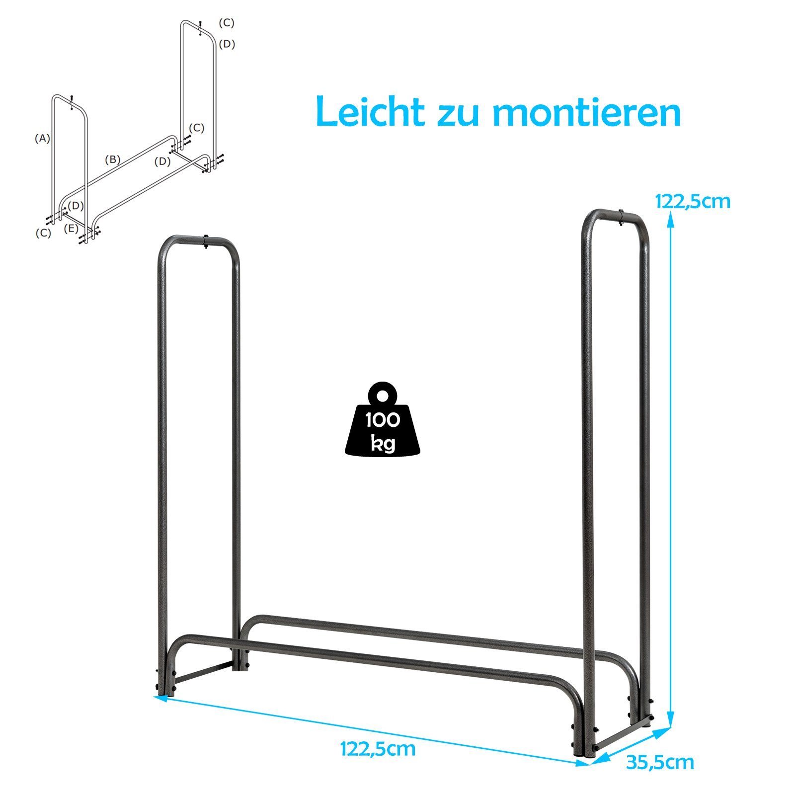 Abdeckung Kaminholzregal mit Brennholzregal, COSTWAY BxTxH:36x123x123 cm, Metall,