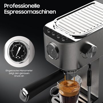 Aoucheni Espressomaschine Professionelle Portafilter-Maschine,Automatische Absperrung, 1400W, Korbfilter, mit Profi-Milchaufschäumer,20 Bar Hochdruckpumpe,mit 1L Wassertank