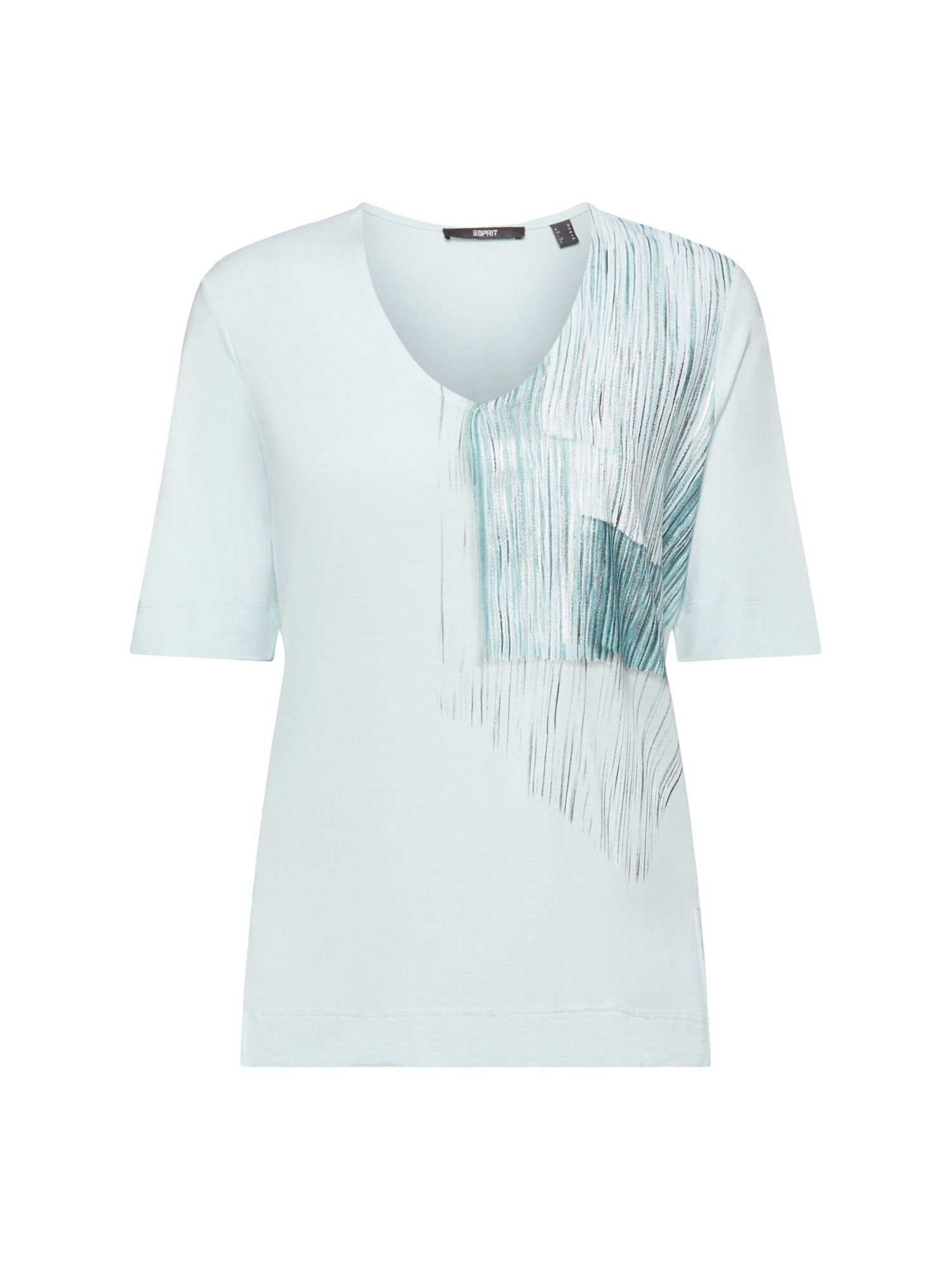 Esprit Collection T-Shirt V-T-Shirt mit Metallic-Print aus Viskose (1-tlg) LIGHT AQUA GREEN